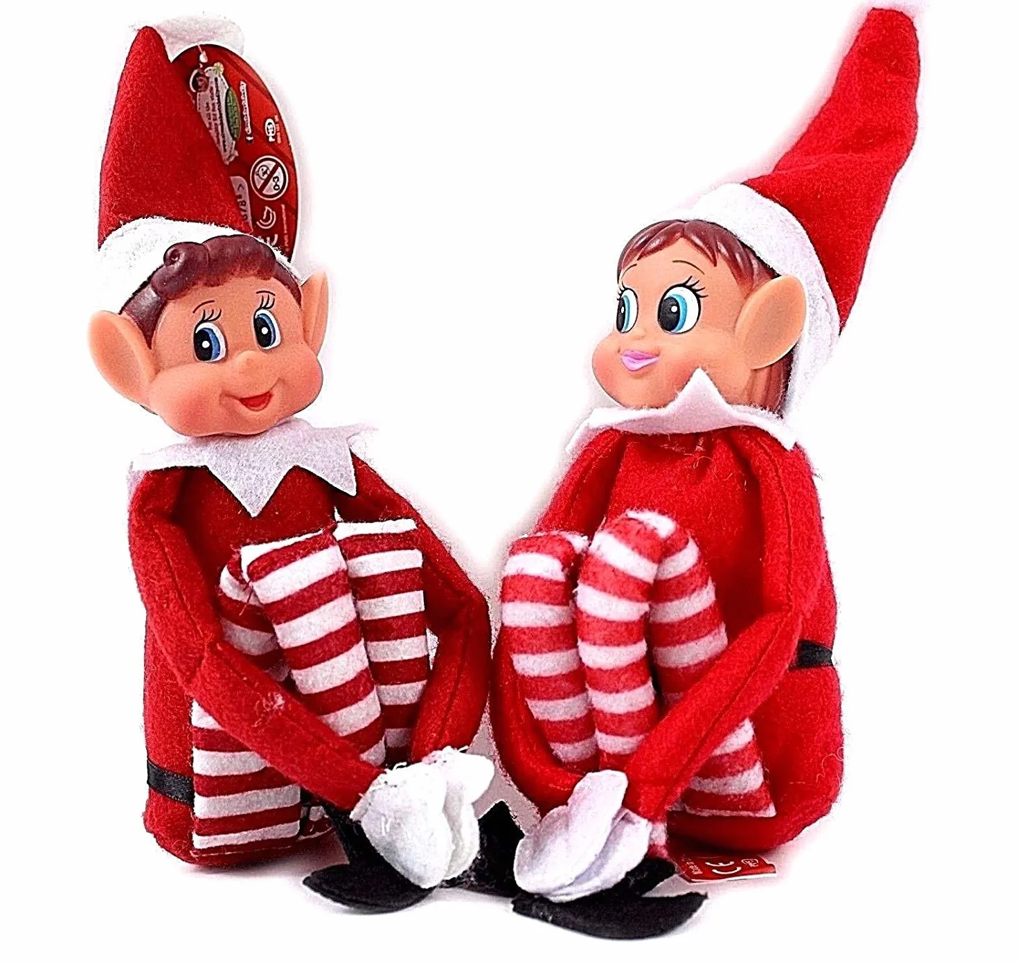 Set di 2 elfi natalizi giocosi con corpo morbido, viso in vinile, impugnatura in velcro per Natale