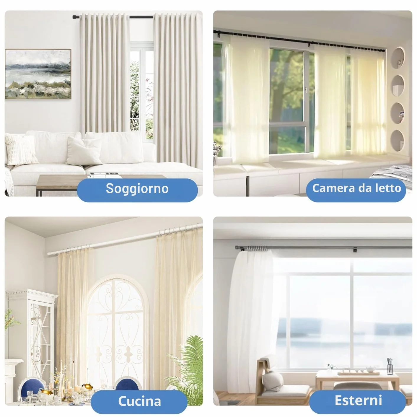 Bastoni Per Tende In Acciaio Inox 84-143CM Argento Camera Da Letto Soggiorno