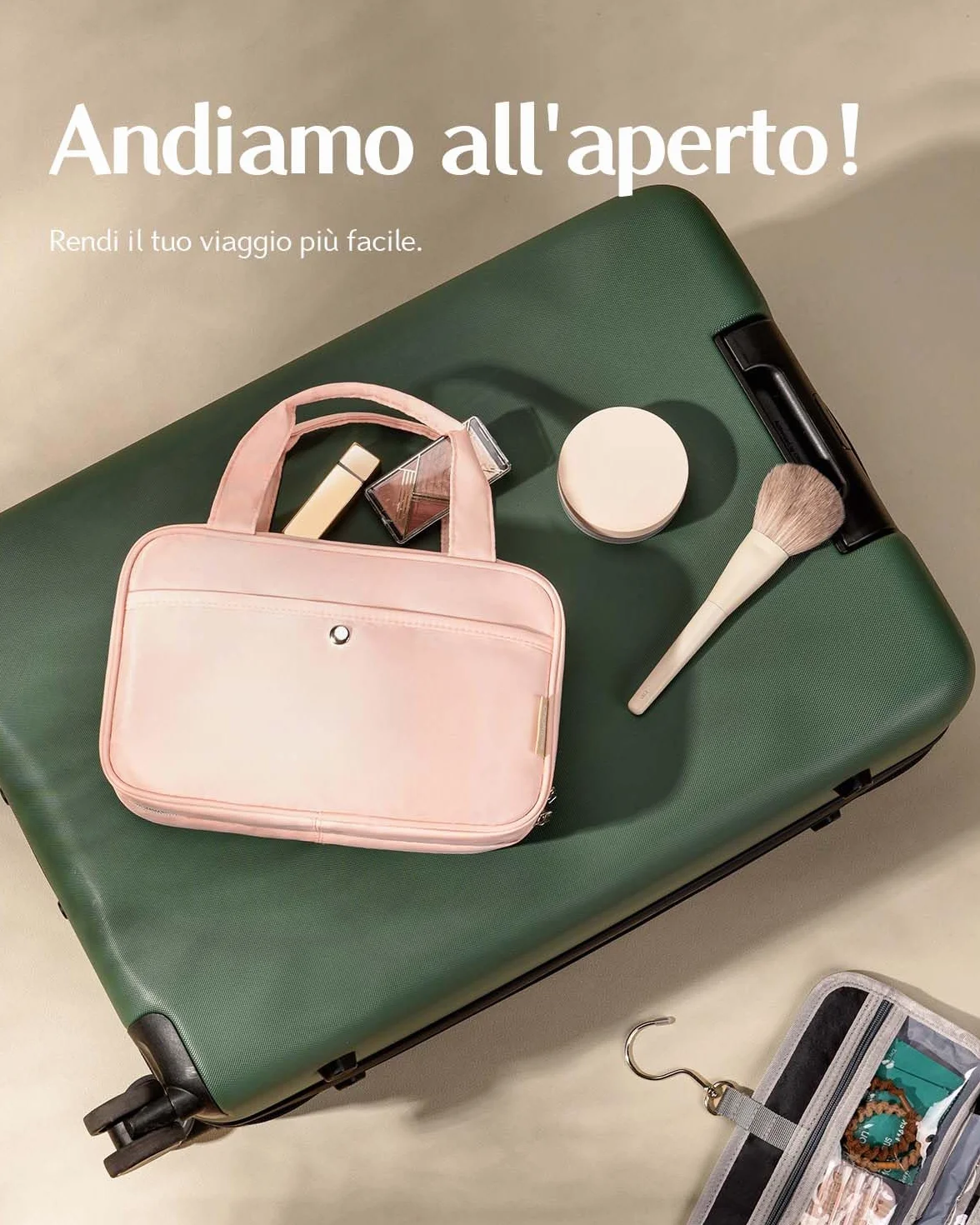Appendere Beauty Case da Viaggio Donna – Organizer Pochette Trucchi Impermeabile con Finestra Trasparente, Borsa da Bagno Leggera per Essenziali, Trucco, Shampoo Rosa, Media
