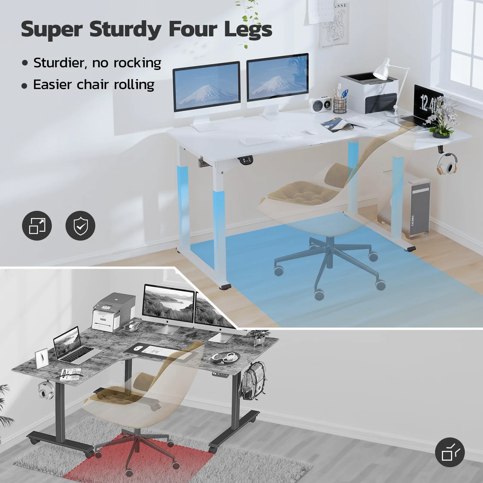 Dripex Scrivania regolabile in altezza 180x110cm, Scrivania ad angolo con doppio motore, Standing Desk con 4 gambe per una super stabilità, bianca