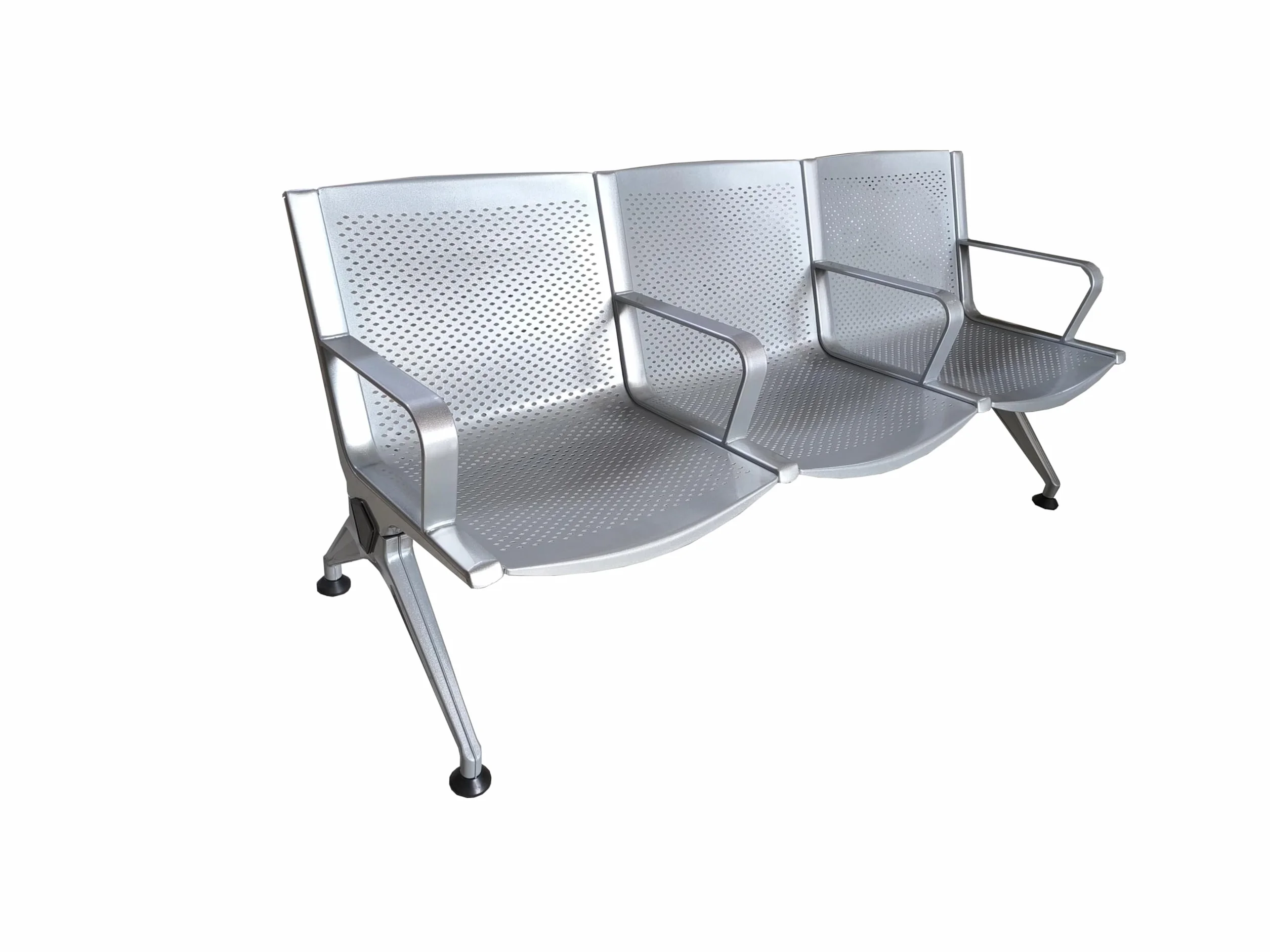 Panca in Metallo per Sala d'Attesa 3 Posti, Sedute Ufficio in Acciaio Verniciato Grigio con Lamiera Traforata Sagomata, Design Elegante e Moderno per Studio Professionale, 175x68x77 cm