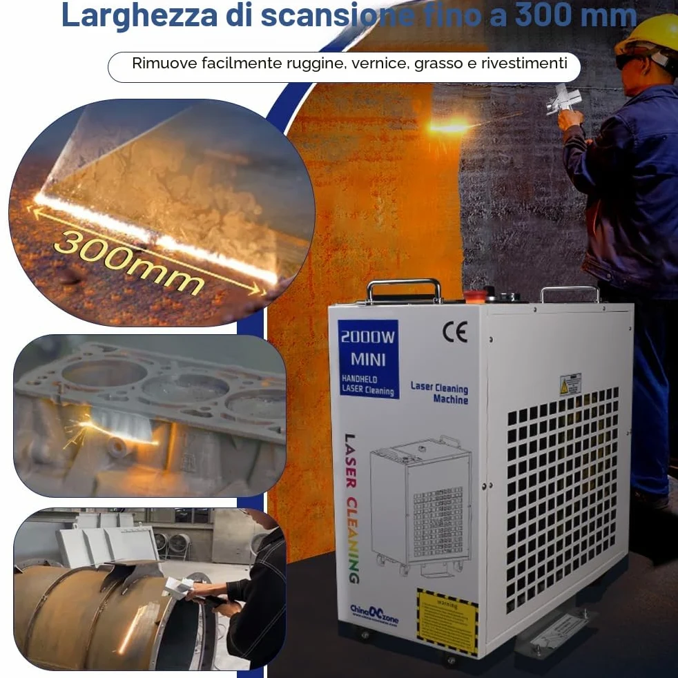 Macchina per la pulizia laser a fibra 1500W manuale, rimozione di ruggine, olio, vernice, sporco, macchie, rivestimenti, attrezzatura per pulizia laser (con 1 modalità di pulizia)