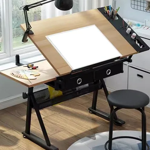 Tavoli da Disegno, Tavolo da Disegno, Tavolo da Architetto, Tavolo per Pittura a Diamante, Altezza Regolabile, con cassetto portaoggetti, per Studio e Lavoro