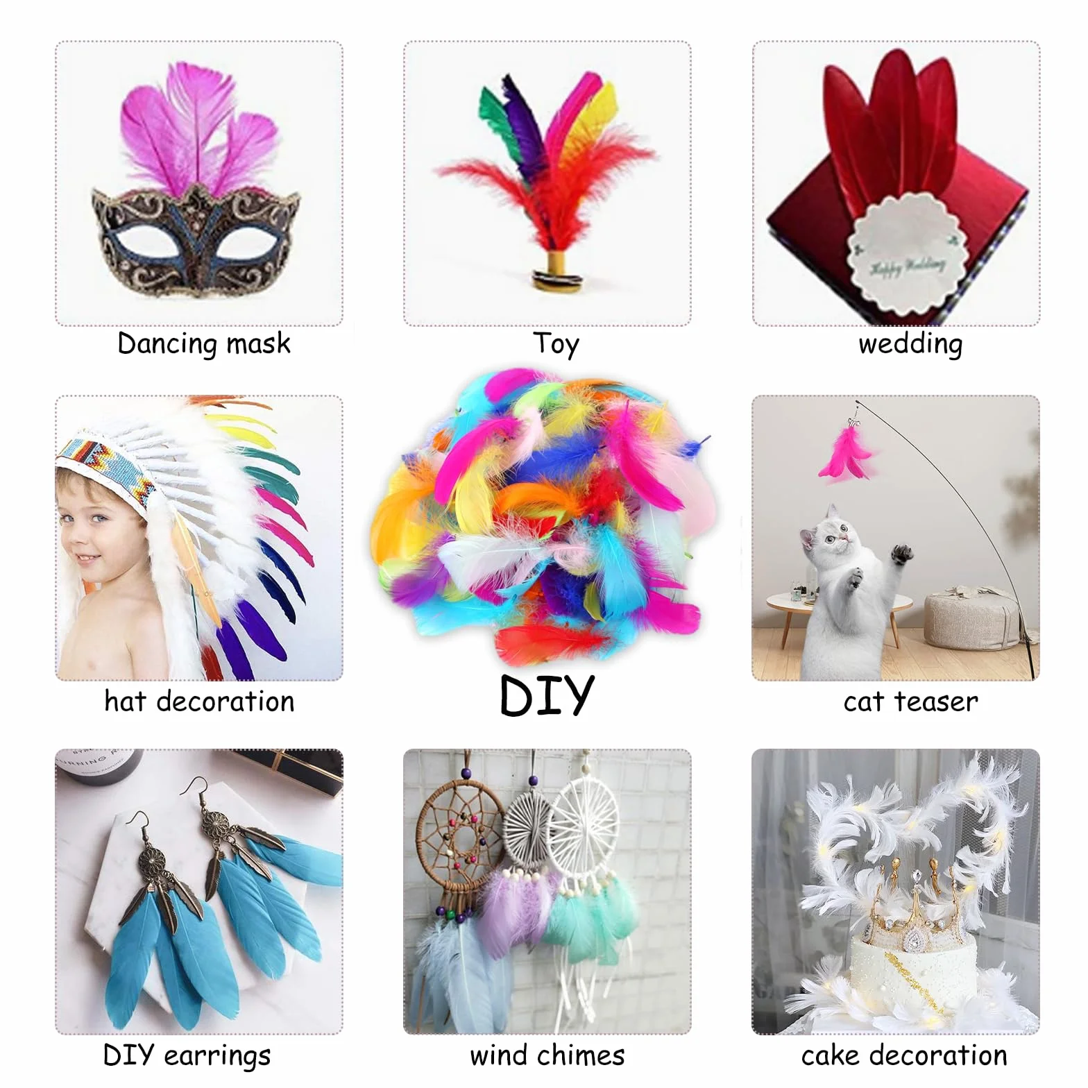 Piume Colorate Carnevale 200pcs Decorazioni Artigianali Fai-da-Te Halloween