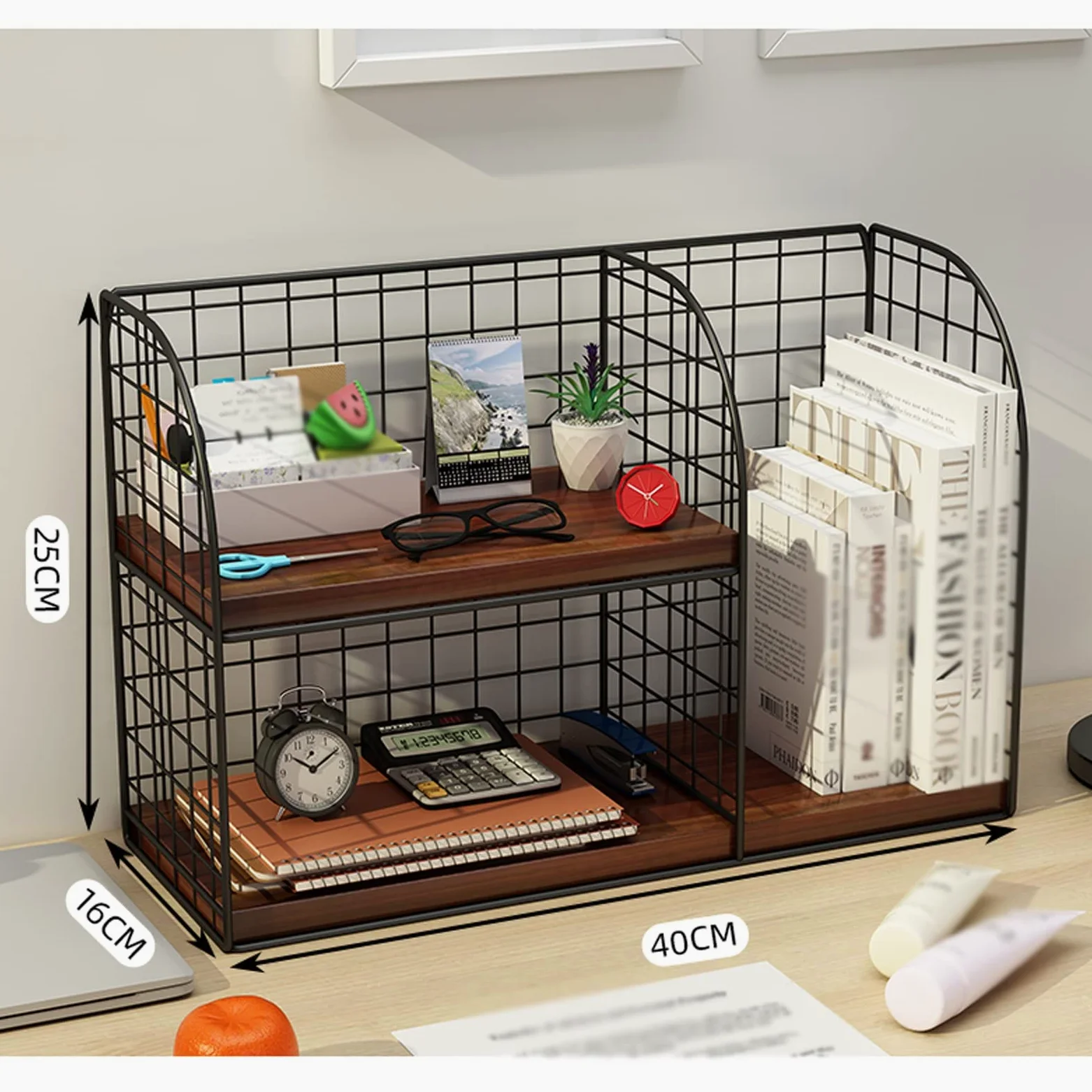 Vetrina Organizer da scrivania in rete for ufficio con pannello dello scomparto marrone, organizer in metallo scaffale for nero, 15,7 x 6,2 9,8 pollici, 1 confezione Libreria