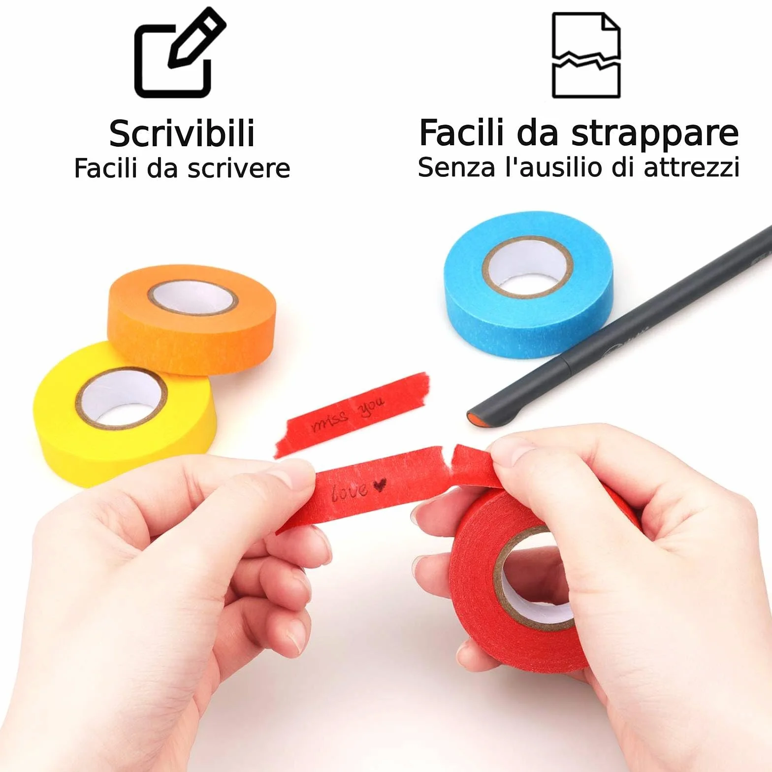 OMBRISA Nastro Adesivo Colorato 8 Rotoli, Arcobaleno Etichett Carta Washi Tape 15 mm x 13 m, Painting Tape, Nastro Decorativo per Bambini, Arte, DIY, Materiale Didattico