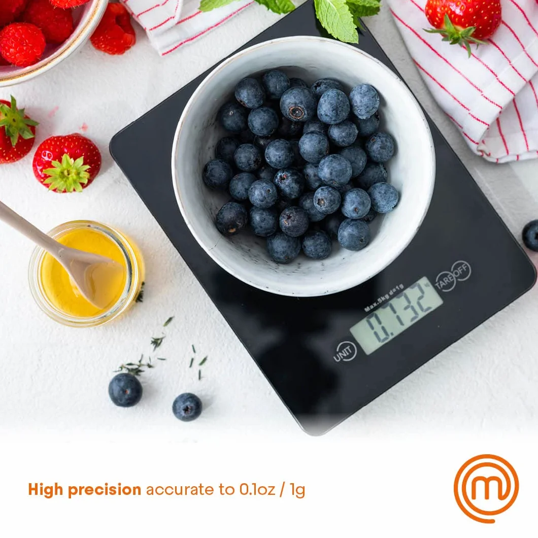 MasterChef Bilancia Cucina Digitale Professionale 5 kg Vetro Tare Spegnimento Automatico Nera