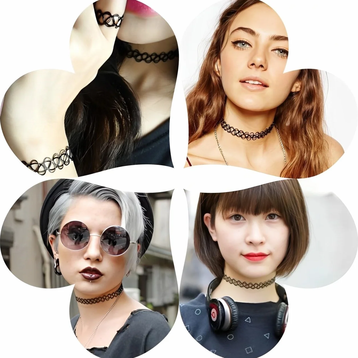 Set di 12 Collane Girocollo Nero Choker Gotiche Retrò Plastica Elastica