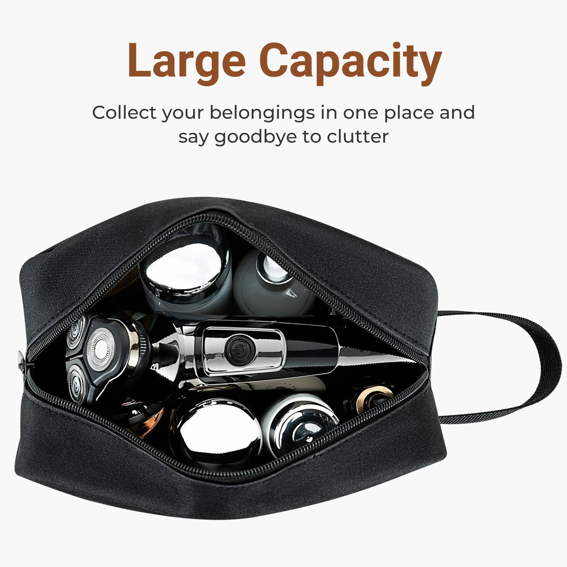 Borsa da toilette da viaggio uomo impermeabile con scomparto rasatura maniglia organizer cosmetici palestra doccia bagno Nero