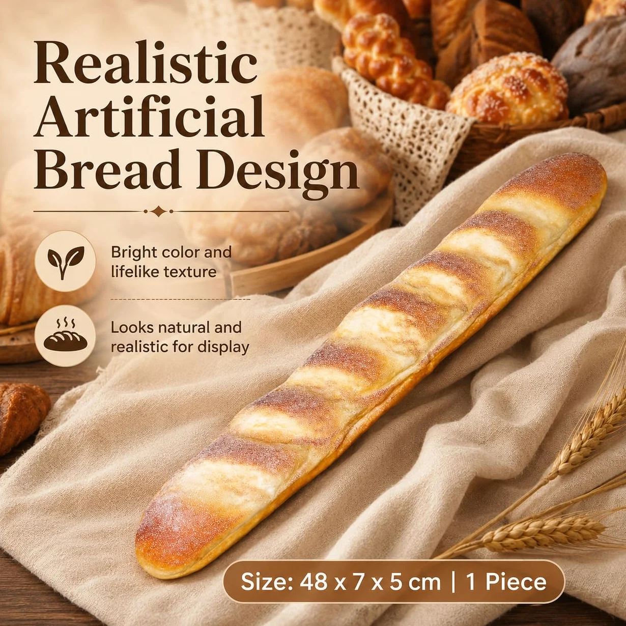 Sfilatino Artificiale Finto Pane Lungo Decorazione Casa Festa Matrimonio Fotografia 1 Pezzo