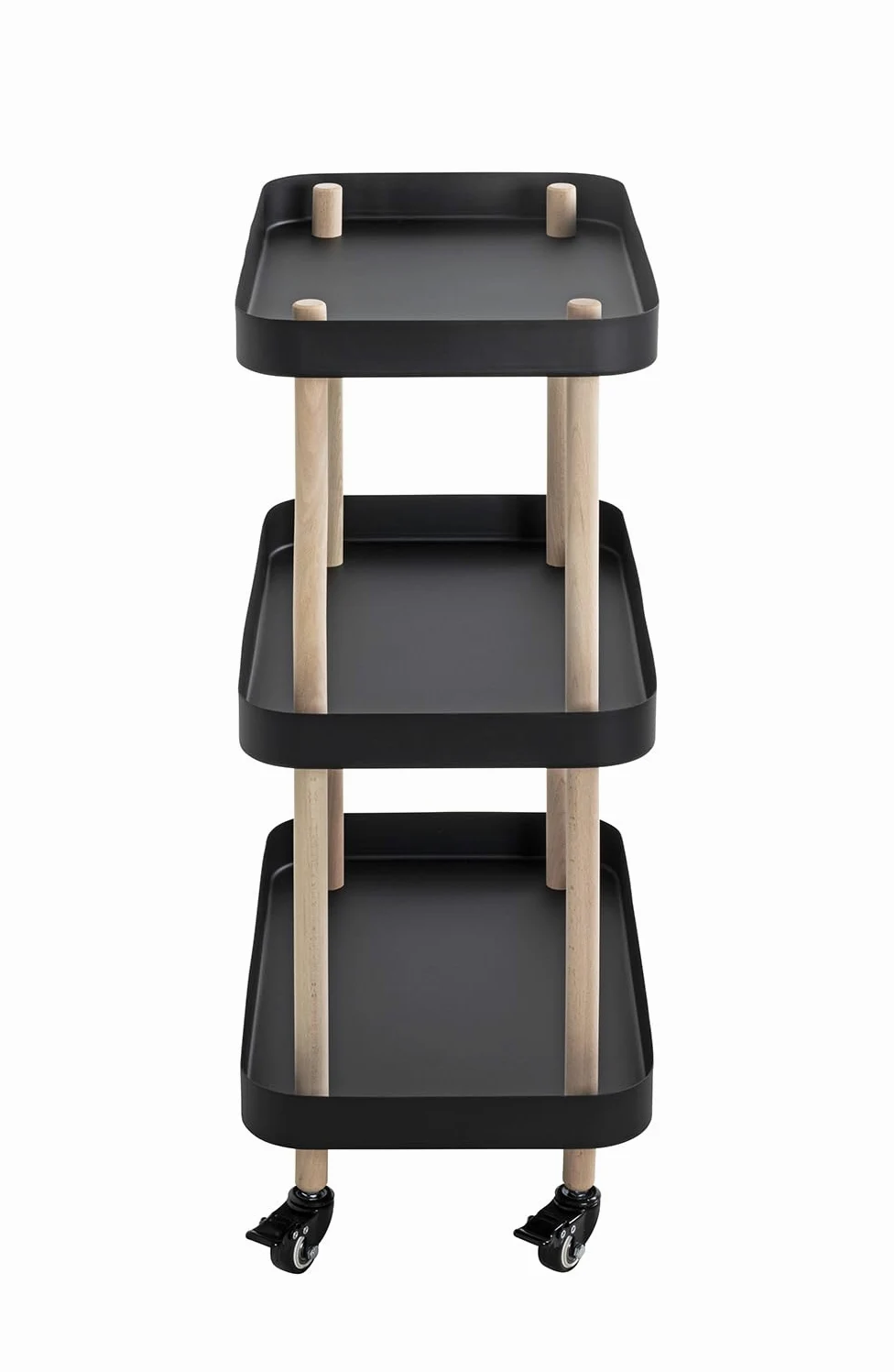 HAKU Tavolino in legno massello su rotelle naturale Base in metallo nero Tavolino da salotto su ruote - Dimensioni: L 50 x A 76 x P 30 cm Stile: Moderno