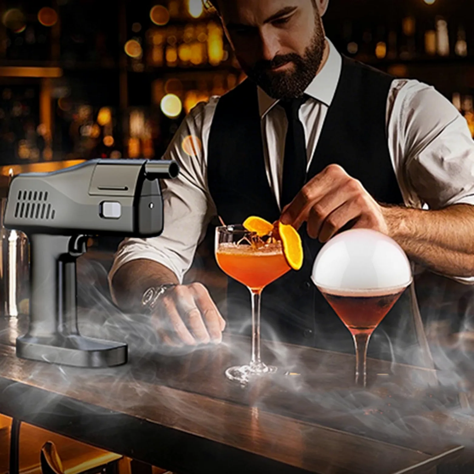 Pistola Affumicatore Cocktail Kit, Funzionamento con un Solo Tasto, Portatile, con Schermo a Colori da 1,4 Pollici, per Baristi, Bar, Feste, Vino, Bevande, Caffè (Affumicatore)