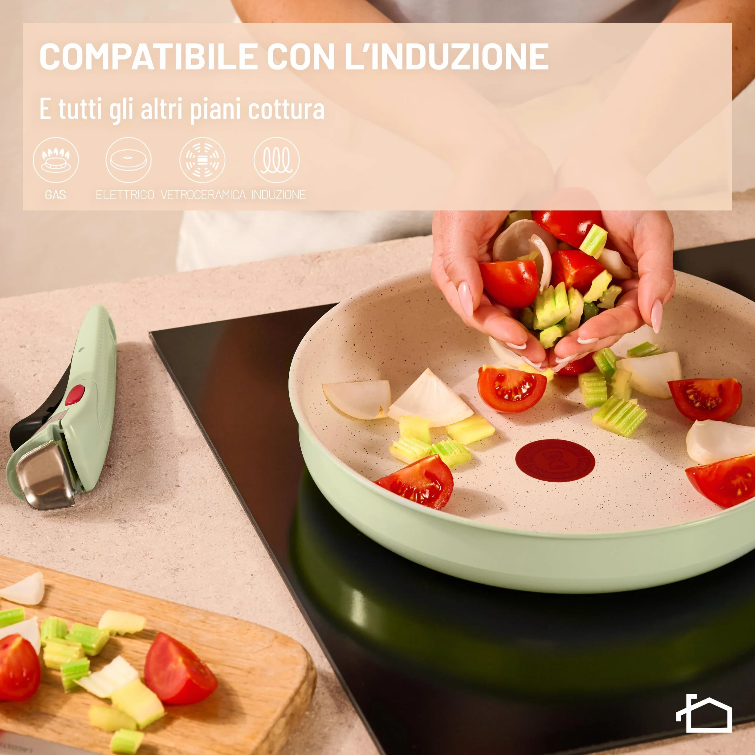 Lagostina Ingenio Pastel Set di Padelle Antiaderenti 4 Pezzi con Manico Rimovibile Compatibili Induzione Forno