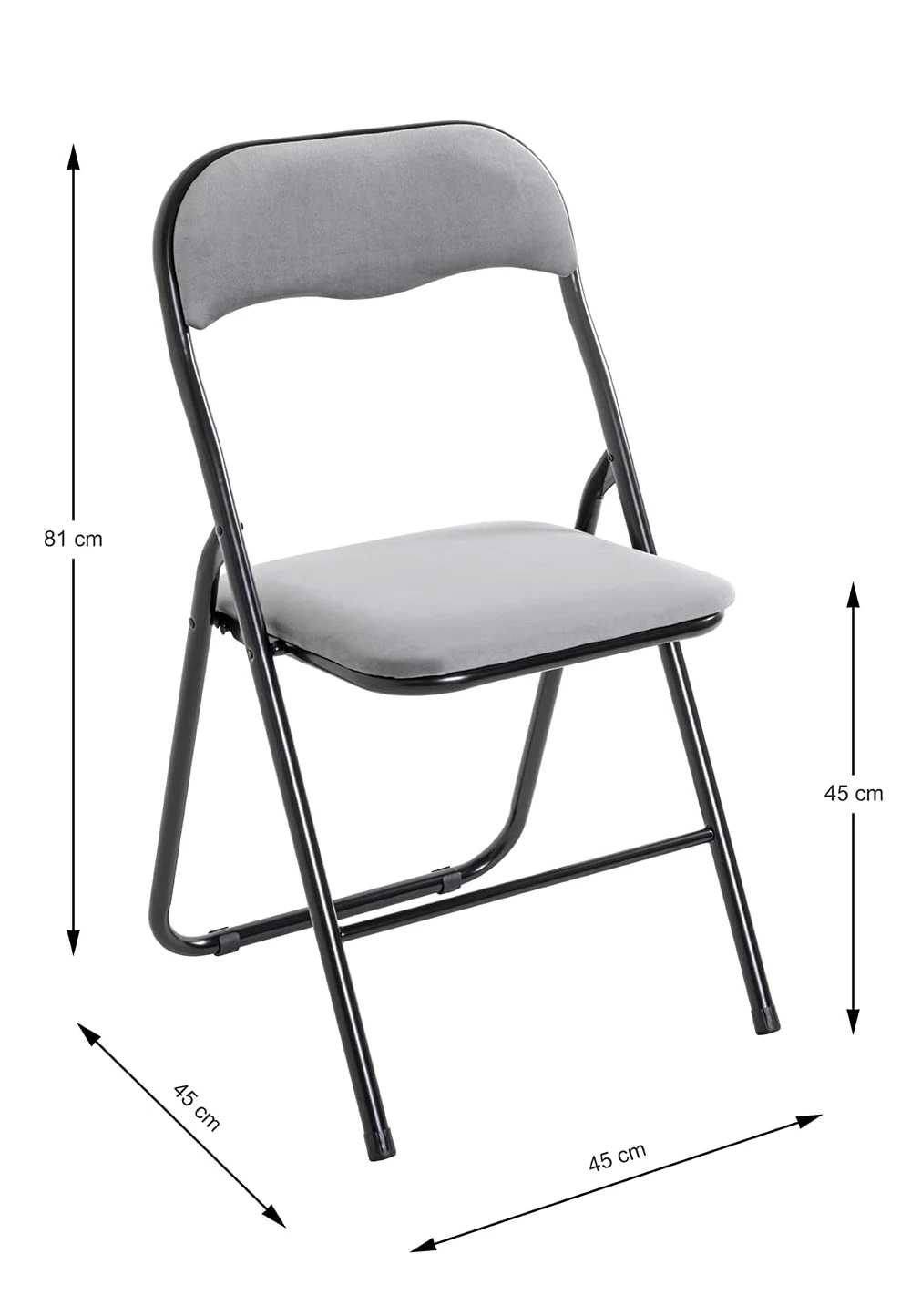 HAKU Set di 6 sedie pieghevoli grigio, nero, Metallo, tessuto di velluto - Dim. L 45,00 cm x A 81,00 cm x P 45,00 cm, Stile Moderno