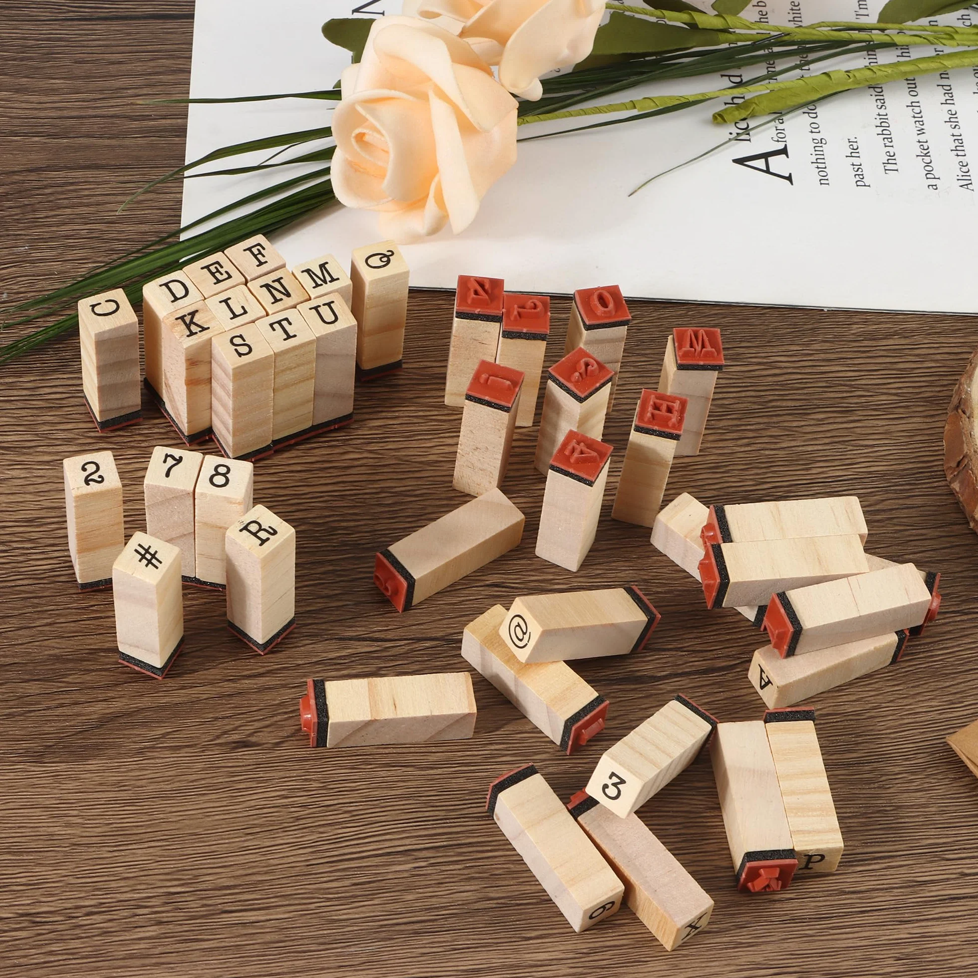 40 francobolli in legno alfabeto, lettere timbri per scrapbooking, arte e artigianato