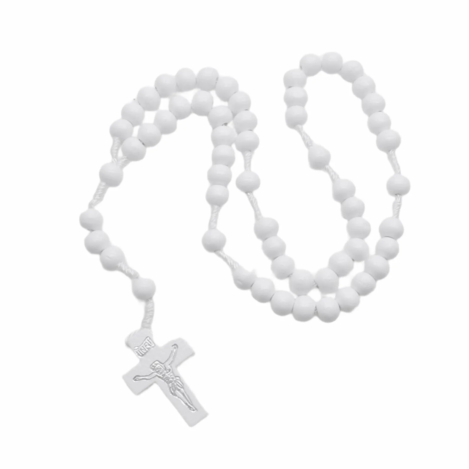 Rosario in legno bianco con croci per fedeli preghiera religiosa unisex con croci per meditazioni e pace