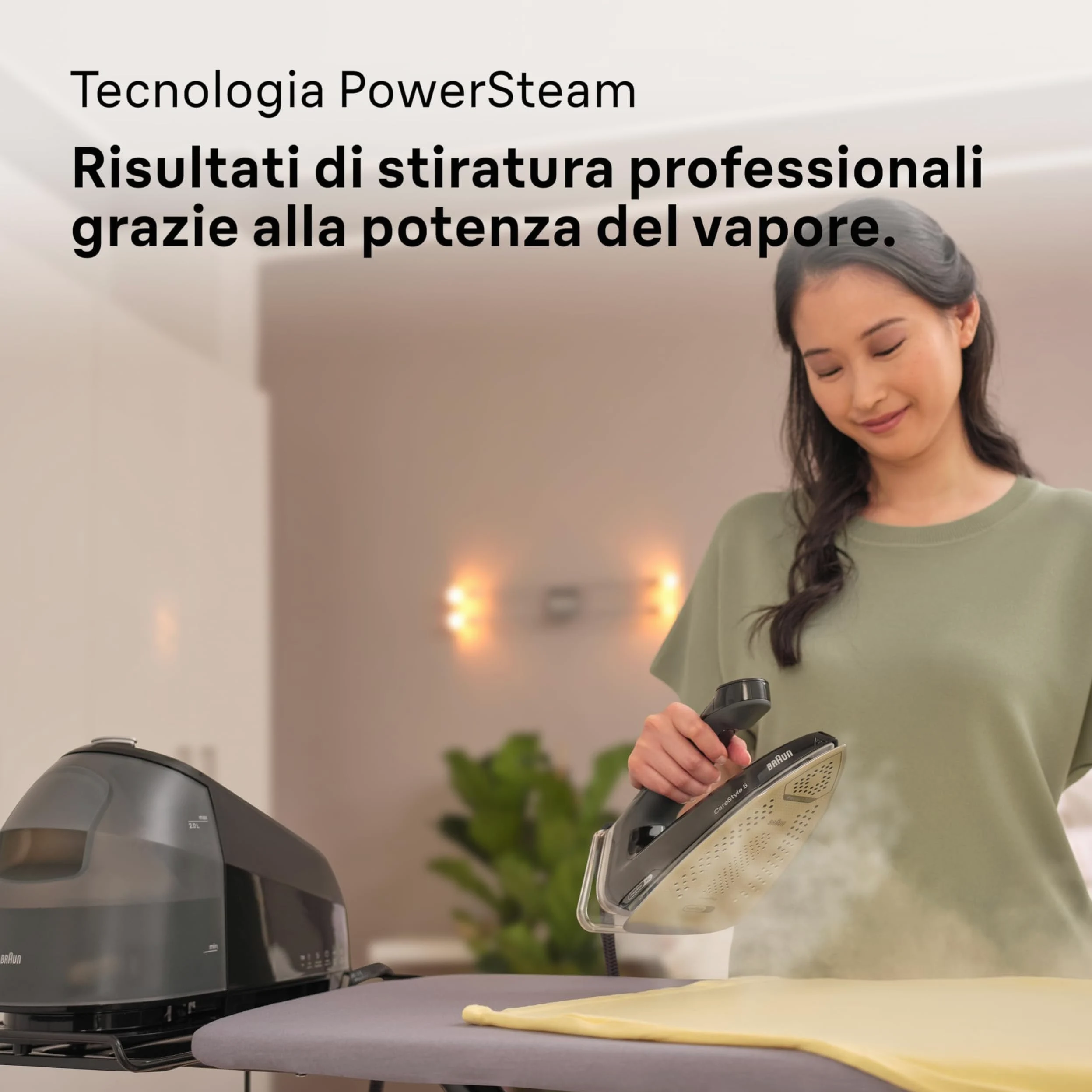 Braun CareStyle 5 IS5249BK, Sistema Stirante con Tecnologia FreeGlide 3D, 150 g/min di Vapore, Riscaldamento Veloce, Modalità iCare, Stiratura Verticale, Serbatoio 2L Rimovibile, 2400W, Nero