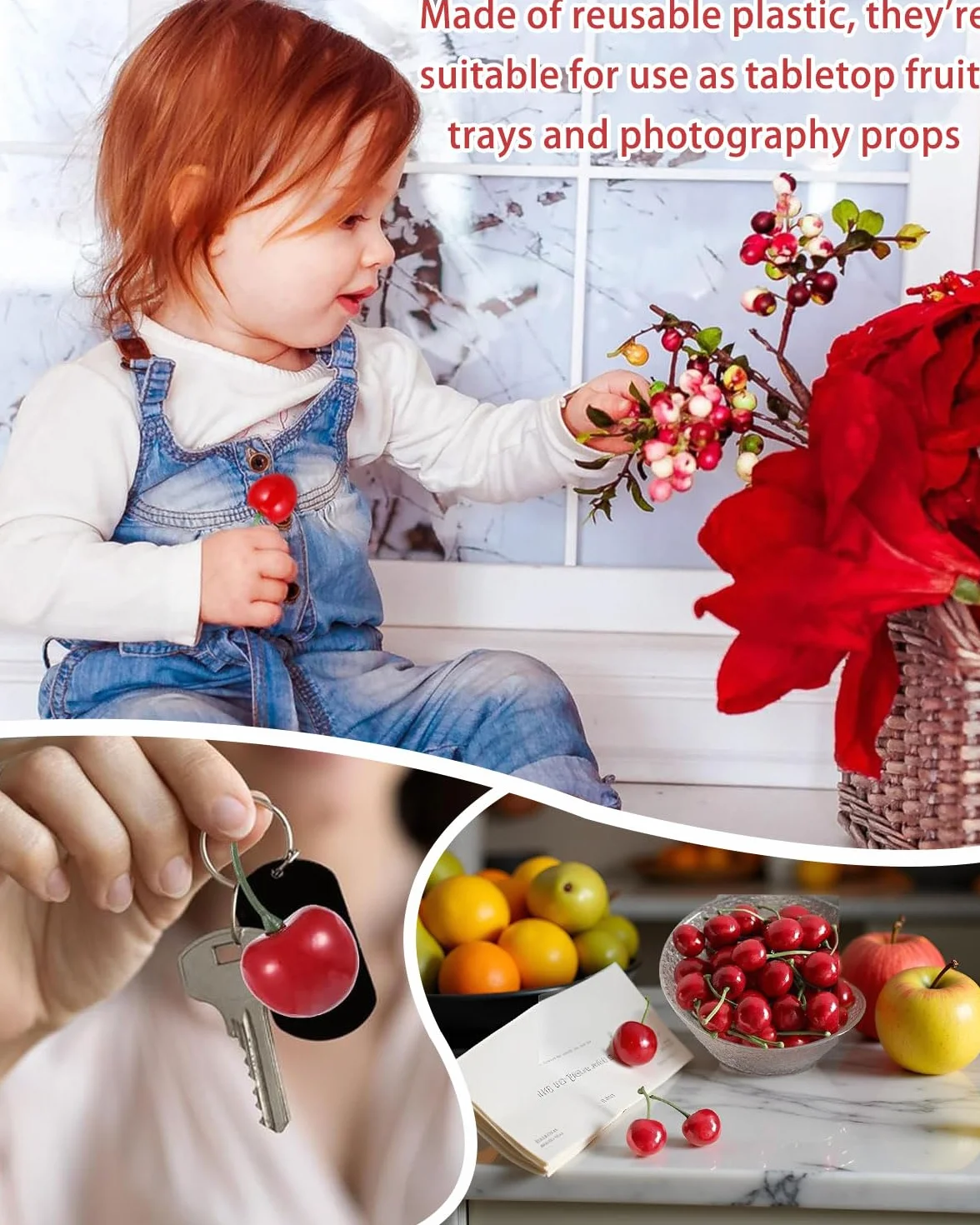 Ciliegie artificiali decorative rosso nero 20 pezzi per tavolo frutta feste