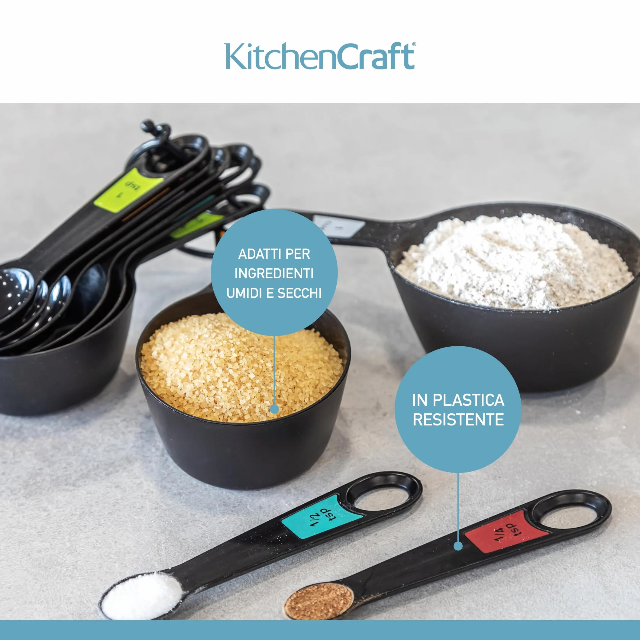 Kitchen Craft Set di 10 Misurini in Plastica a Forma di Cucchiaio, Silicone, Multicolore