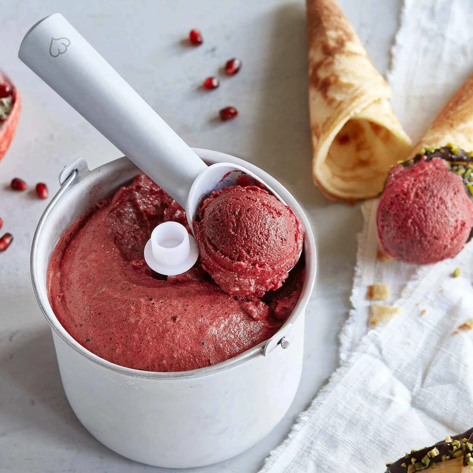 SPRINGLANE Gelatiera Elli con compressore autoraffreddante, gelatiera in acciaio inossidabile con contenitore per gelato rimovibile (Argento, 1,2 L)