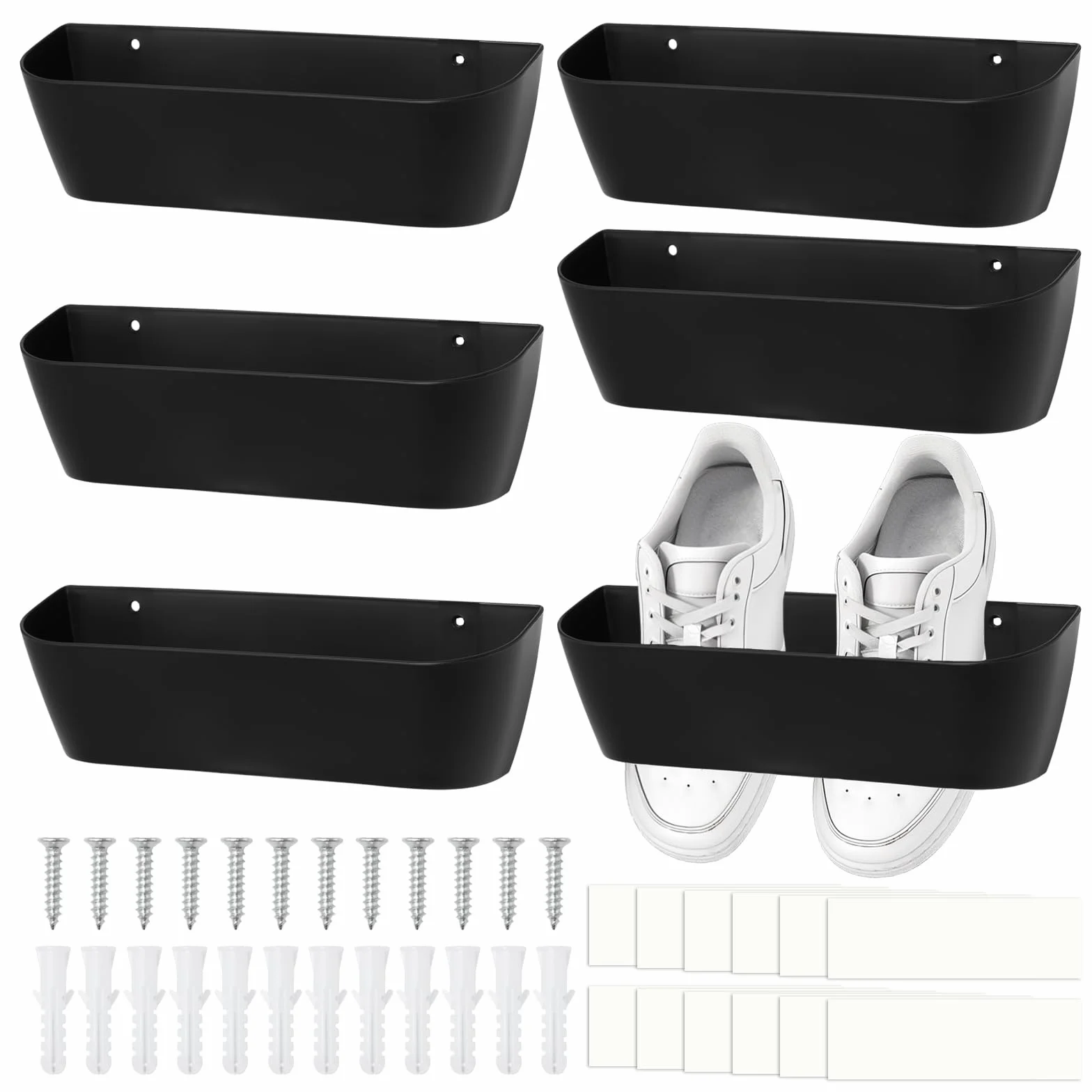 6 Pezzi Portascarpe da Parete per Camper Scaffale per Scarpe in Plastica per Camper Autoadesivo o con Foratura Scarpiera da Parete per Campeggio, Bagno