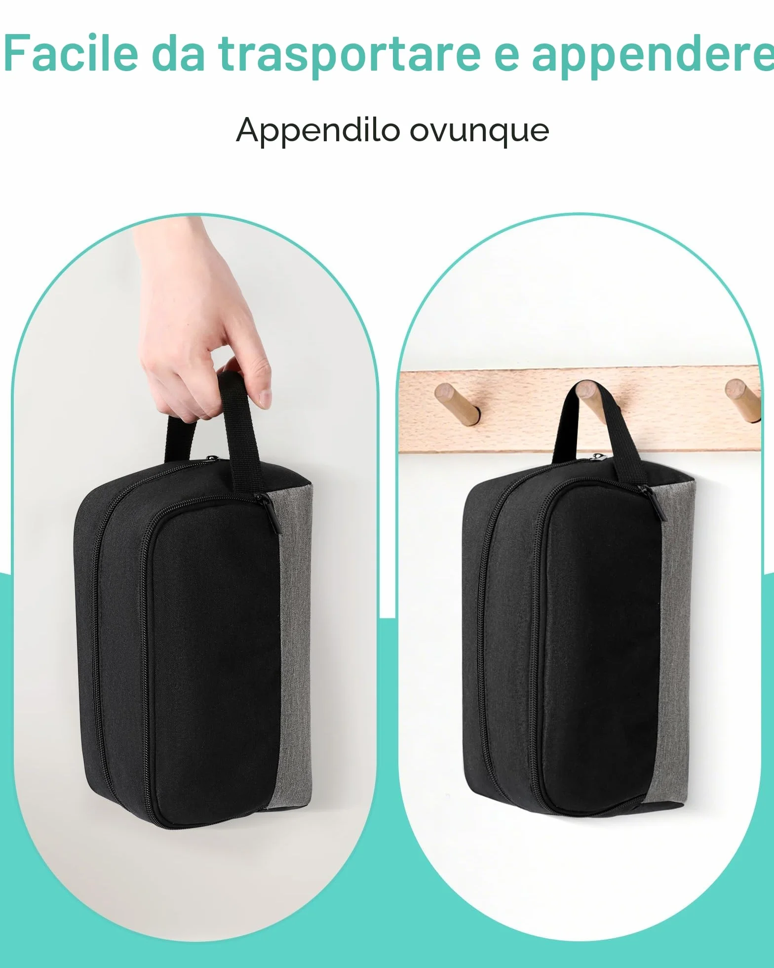 Elviros Borsa da Viaggio Uomo Appendibile Organizer Cura Personale Cosmetici Compatta Barba Accessori Viaggi Nero