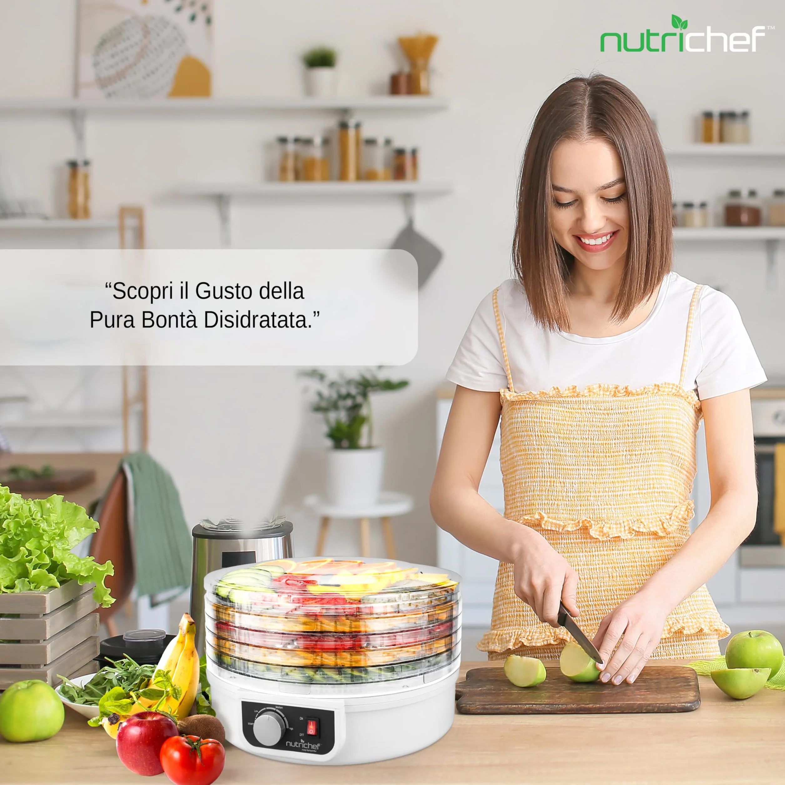 NutriChef Essiccatore Alimentare 5 Ripiani per Carne, Funghi, Frutta e Verdura con Circolazione Aria Calda, Facile da Pulire, Essiccatore Domestico Compatto