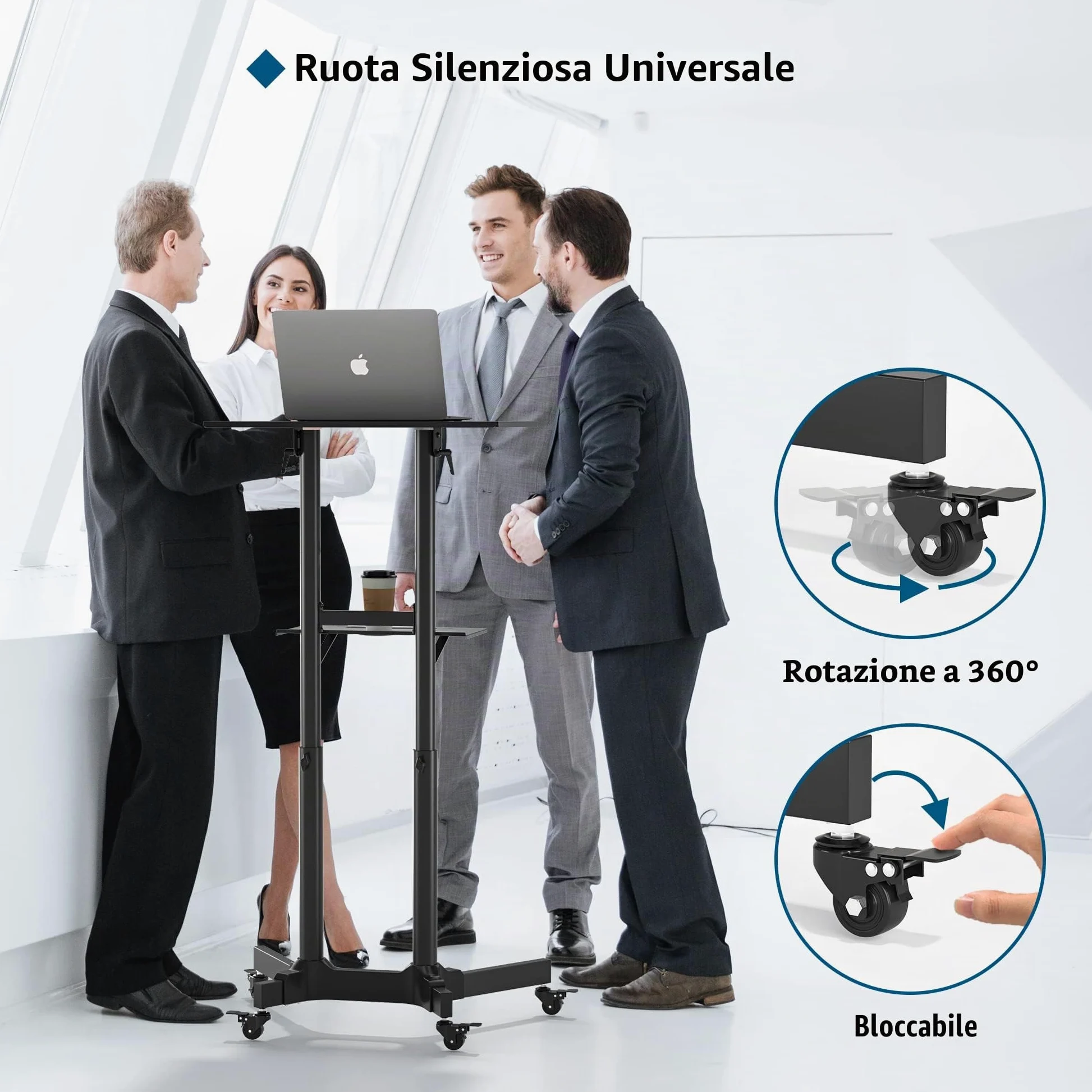BONTEC Tavolino da Laptop, Tavolino Porta PC con Ruote Bloccabili e Piano Inclinabile, Altezza Regolabile, per Lavoro Studio Tavolo del Computer Spostabile,Nero