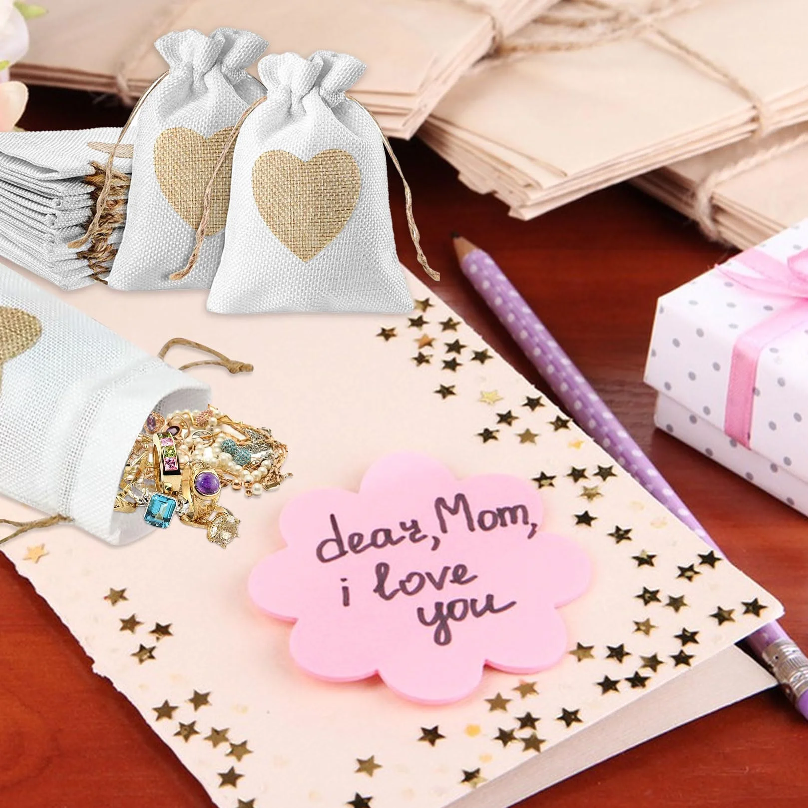 Sacchetti Regalo di Iuta 20 Pz, Sacchetto Gioielli Juta per Matrimonio DIY Fiesta, 8x10cm