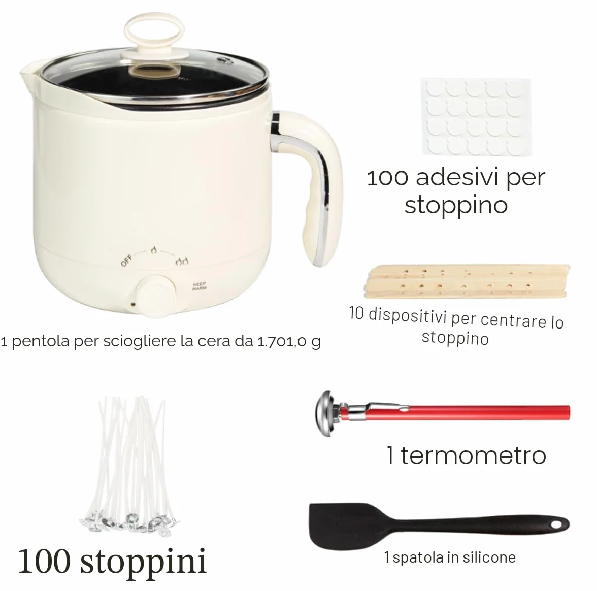 Fusore di cera JULWHISPER 1,8 l con beccuccio per versare kit candele adulti