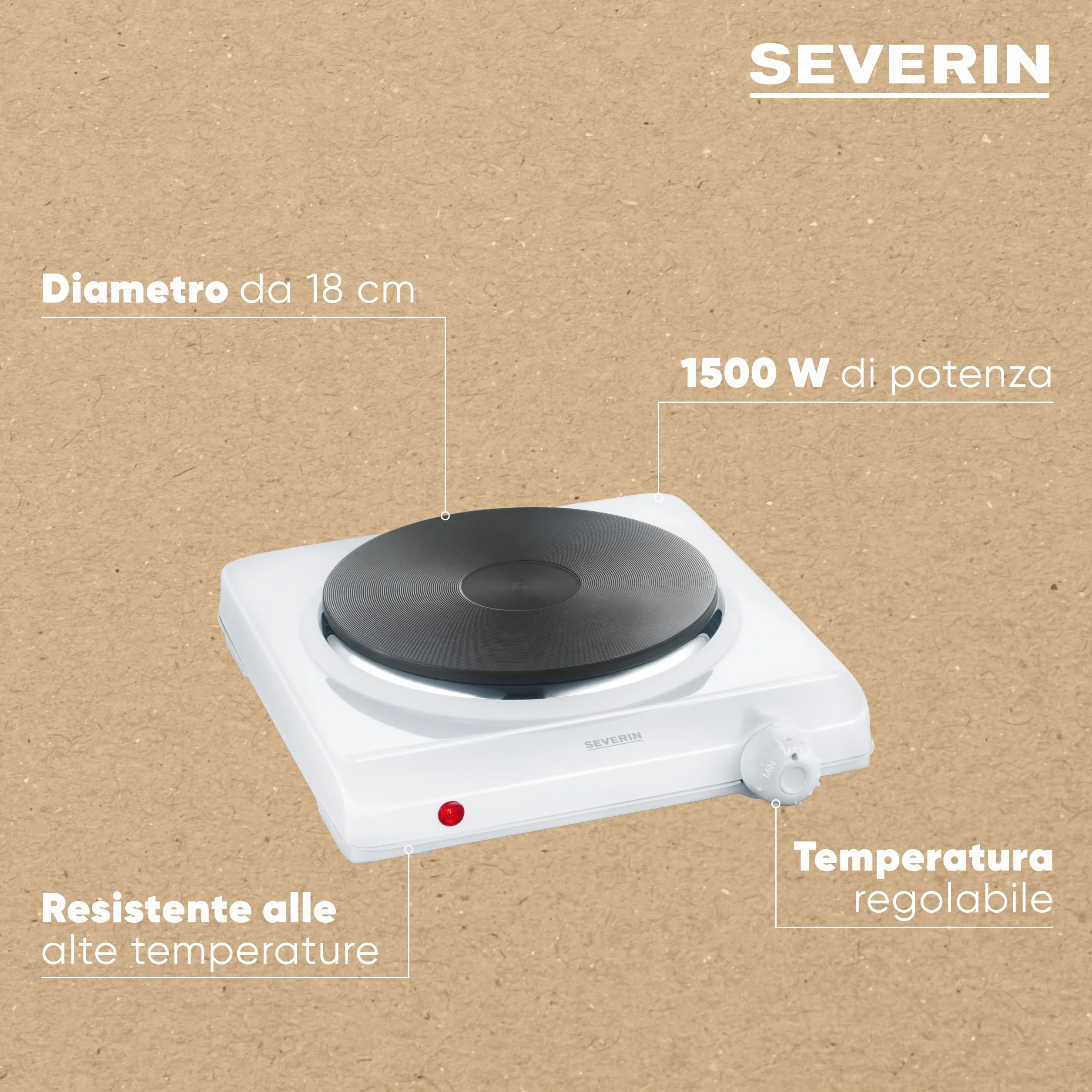 SEVERIN DK 1091 Fornello elettrico 18 cm 1500 W Fondello in ghisa indeformabile Corpo smaltato