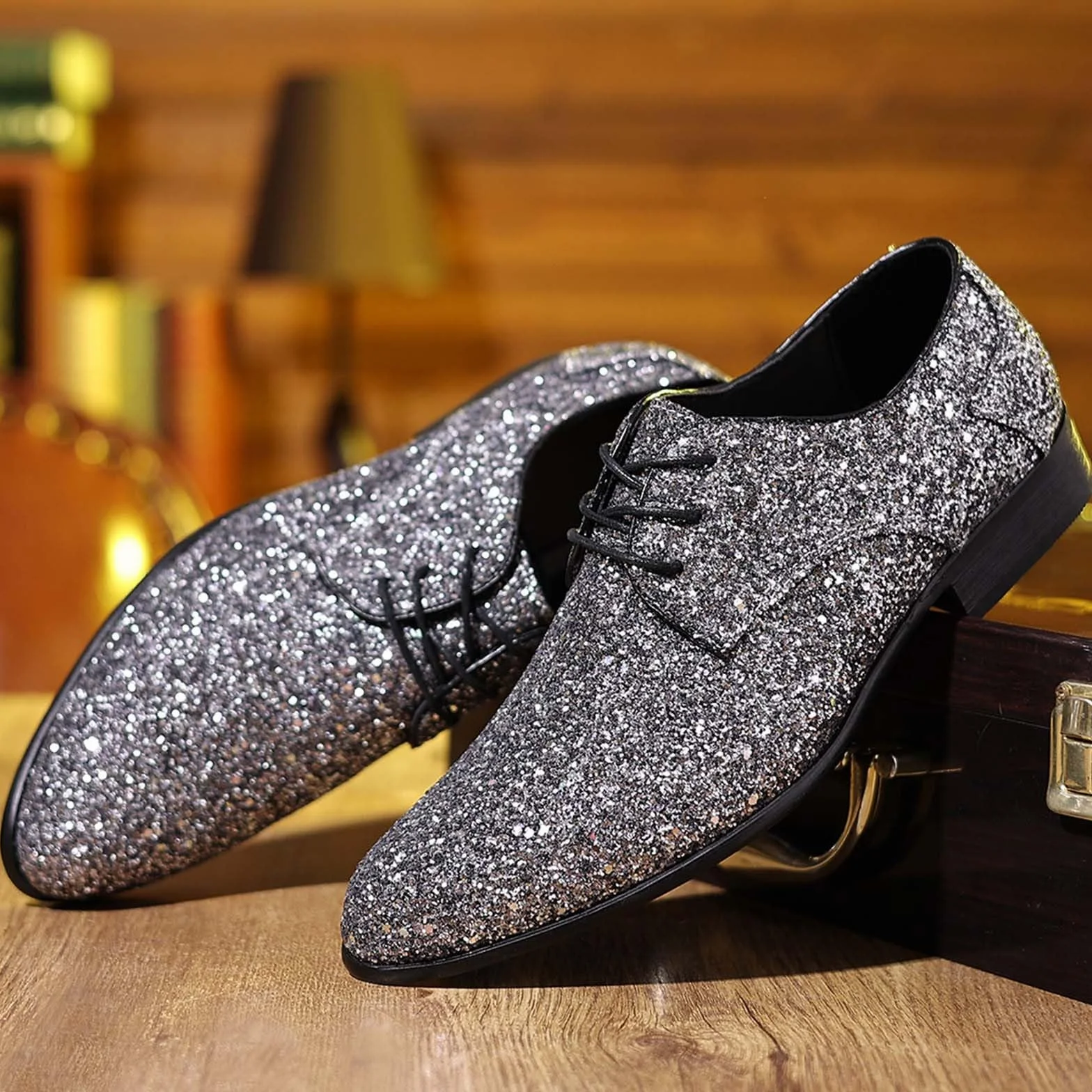 Scarpe da ginnastica glitterate uomo argento paillettes punta chiusa carnevale lavoro feste