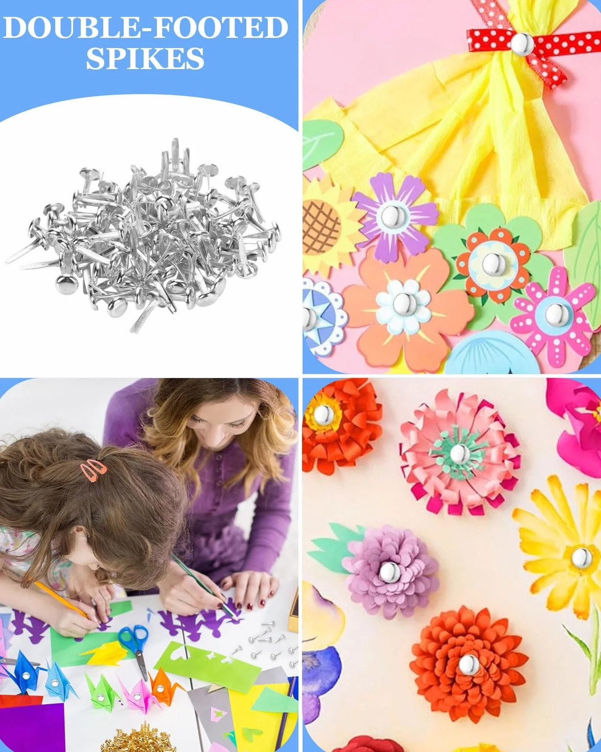 Fermacampioni Mini Colorati Metallo 100 Pezzi per Scrapbooking Fai da Te Argento