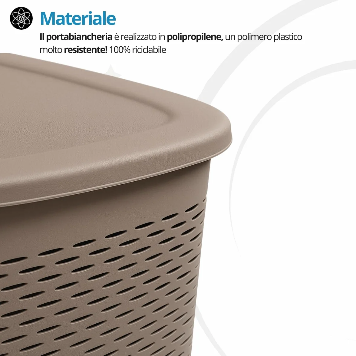 Tomaino - Cesto Portabiancheria in Plastica - Contenitore Biancheria Sporca da Bagno - Cesta Porta Vestiti e Panni Sporchi con Coperchio Salvaspazio 47 Litri (Tortora)