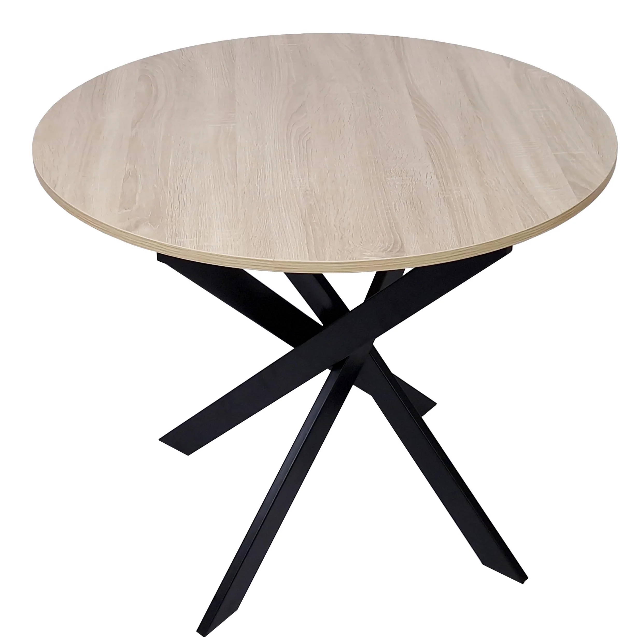 Skraut Home | Tavolo da pranzo fisso rotondo | Modello ZEN | 90x90x77 cm di altezza | Capacità per 4 persone | Materiali resistenti (90cm, Rovere + Gambe Nere)