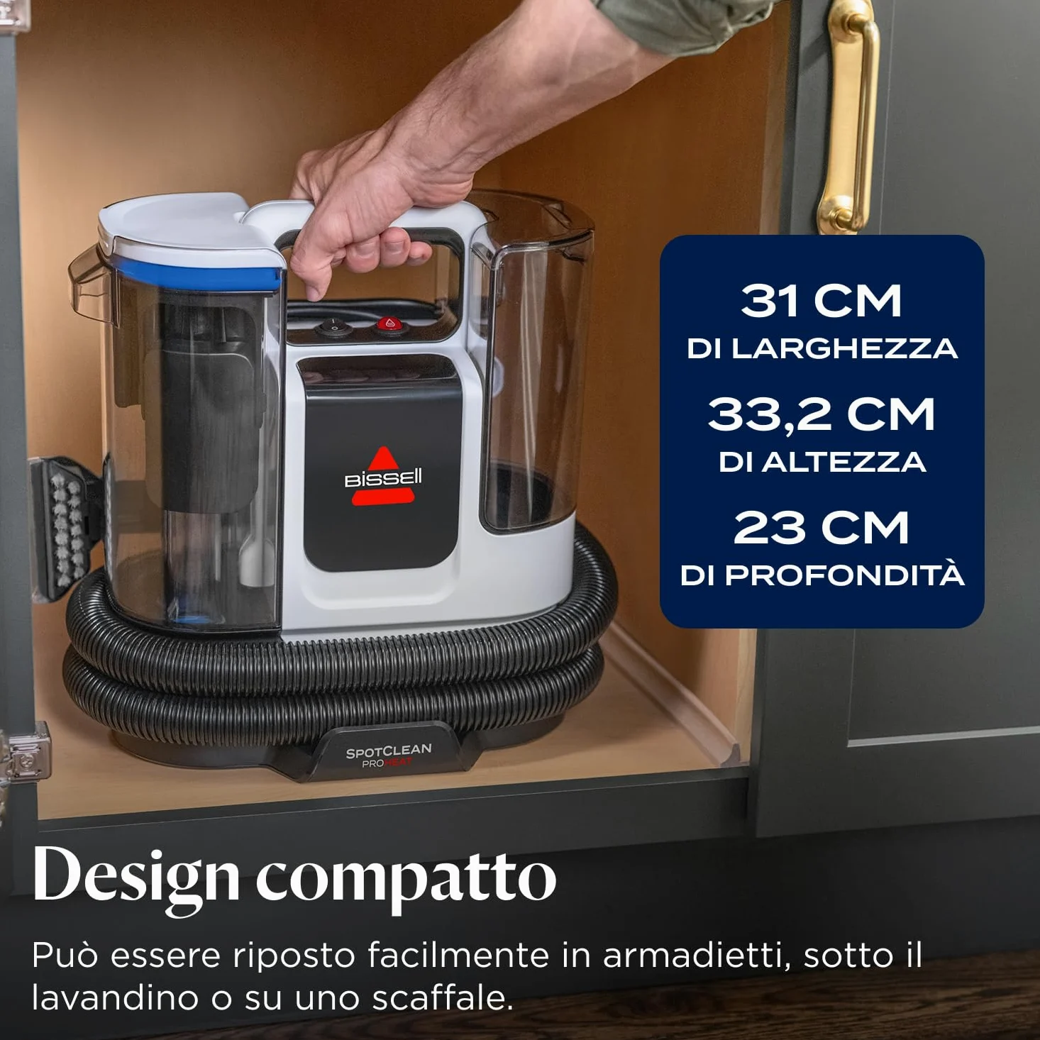 BISSELL SpotClean ProHeat Advanced, Lavatappeti, Pulitore per tappeti e tappezzeria, Lava tappezzeria, Motore 1125W, Pulizia tripla macchie ostinate, Compatto multi-superficie, Filaire, 3924N