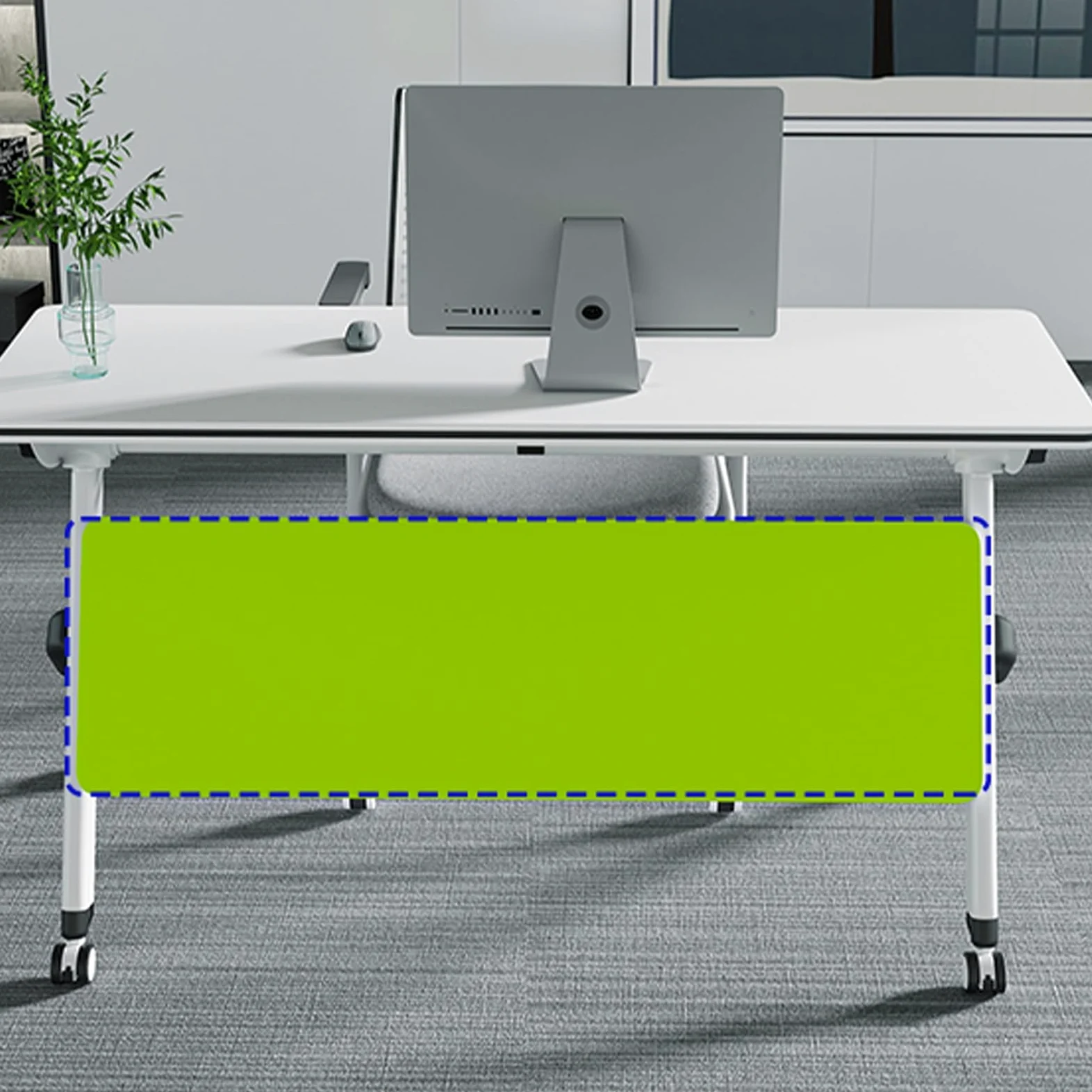 Tavolo da conferenza pieghevole con ruote, portatile, per sala riunioni e formazione, salvaspazio, per ufficio, classe, con deflettori e contenitore (120 x 40 cm)