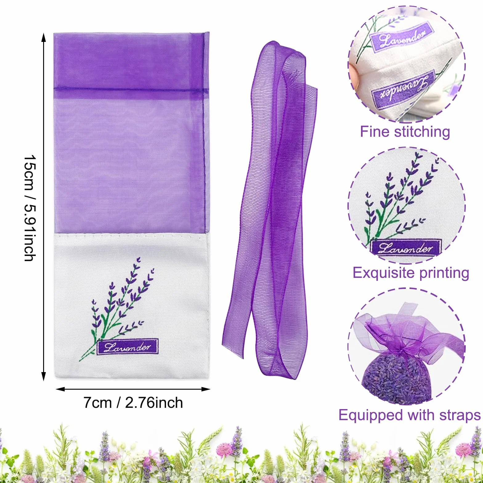 60 Pezzi Sacchetti di Lavanda Bustina Sacchetti Lavanda Vuoti Sacchetti Profumati Con Nastri Viola Sacchetti Di Lavanda in Organza per Lavanda Spezie ed Erbe