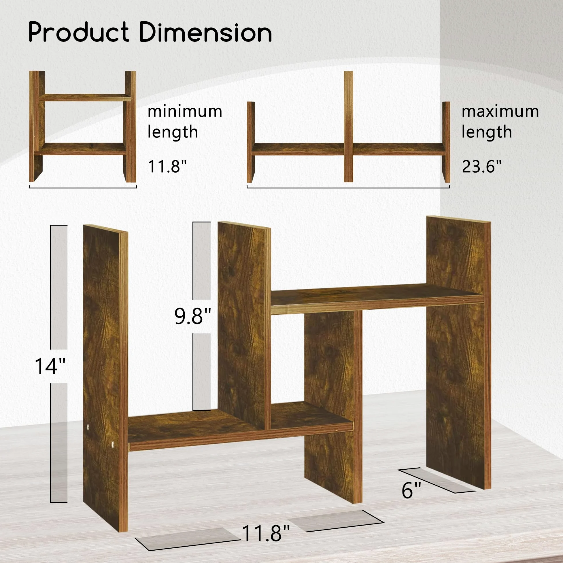 Jerry & Maggie Organizer da scrivania per ufficio, scaffale regolabile in legno, stile libero, doppia H, vero supporto naturale, tono legno naturale
