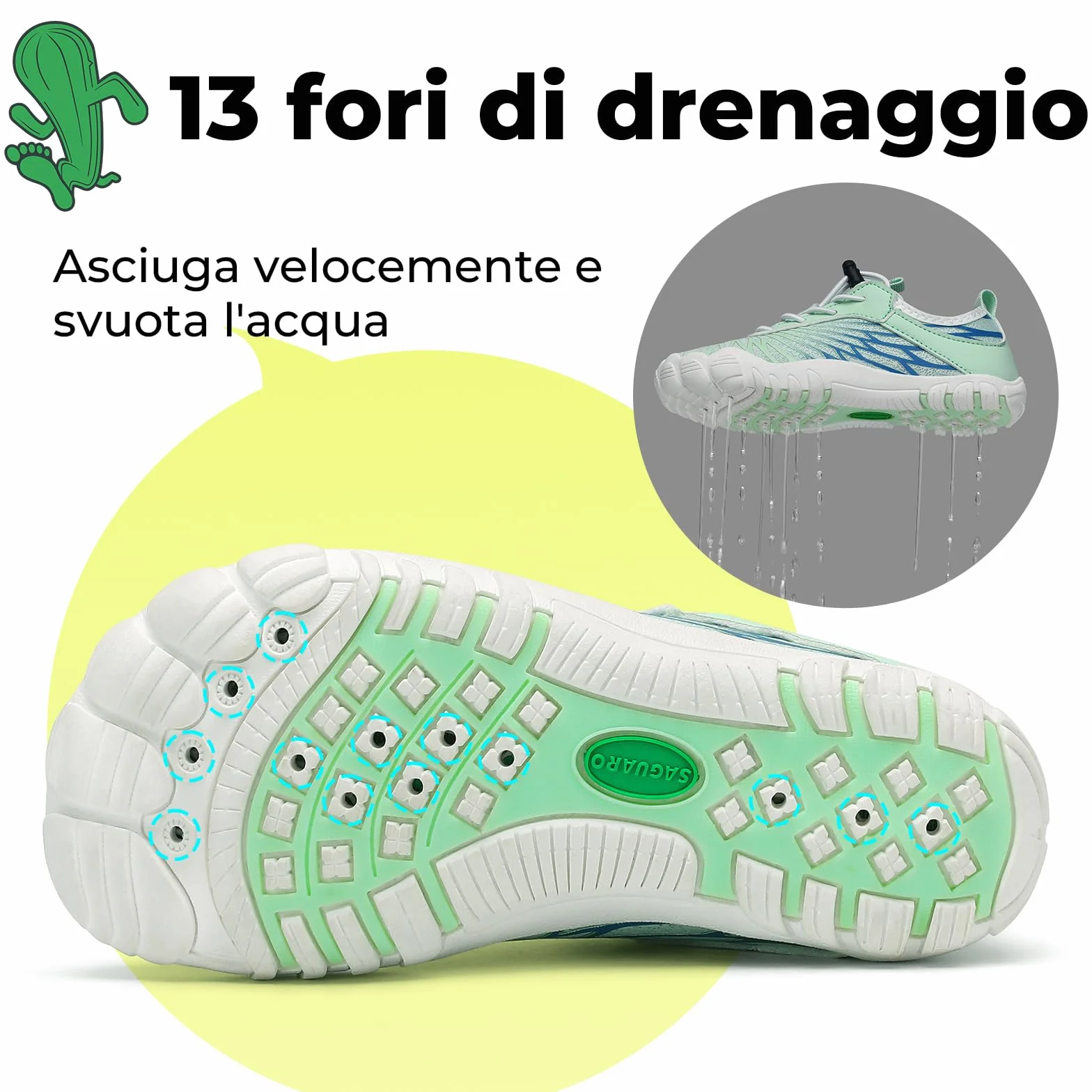 SAGUARO Scarpe da bagno bambini a piedi nudi asciugatura rapida traspiranti punta larga misure 25-35