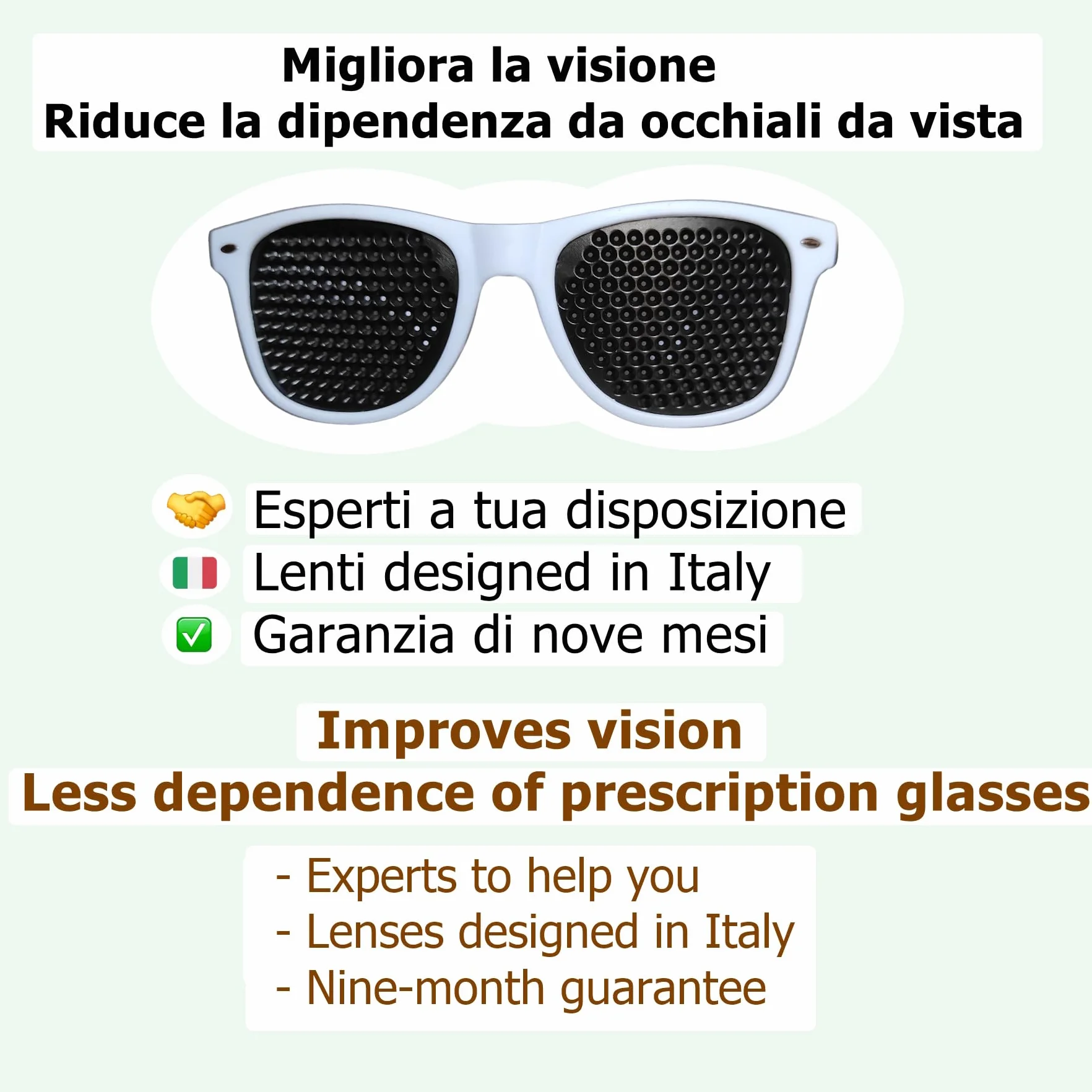 Occhiali stenopeici certificati white pinhole glasses con EBOOK GRATS Bates