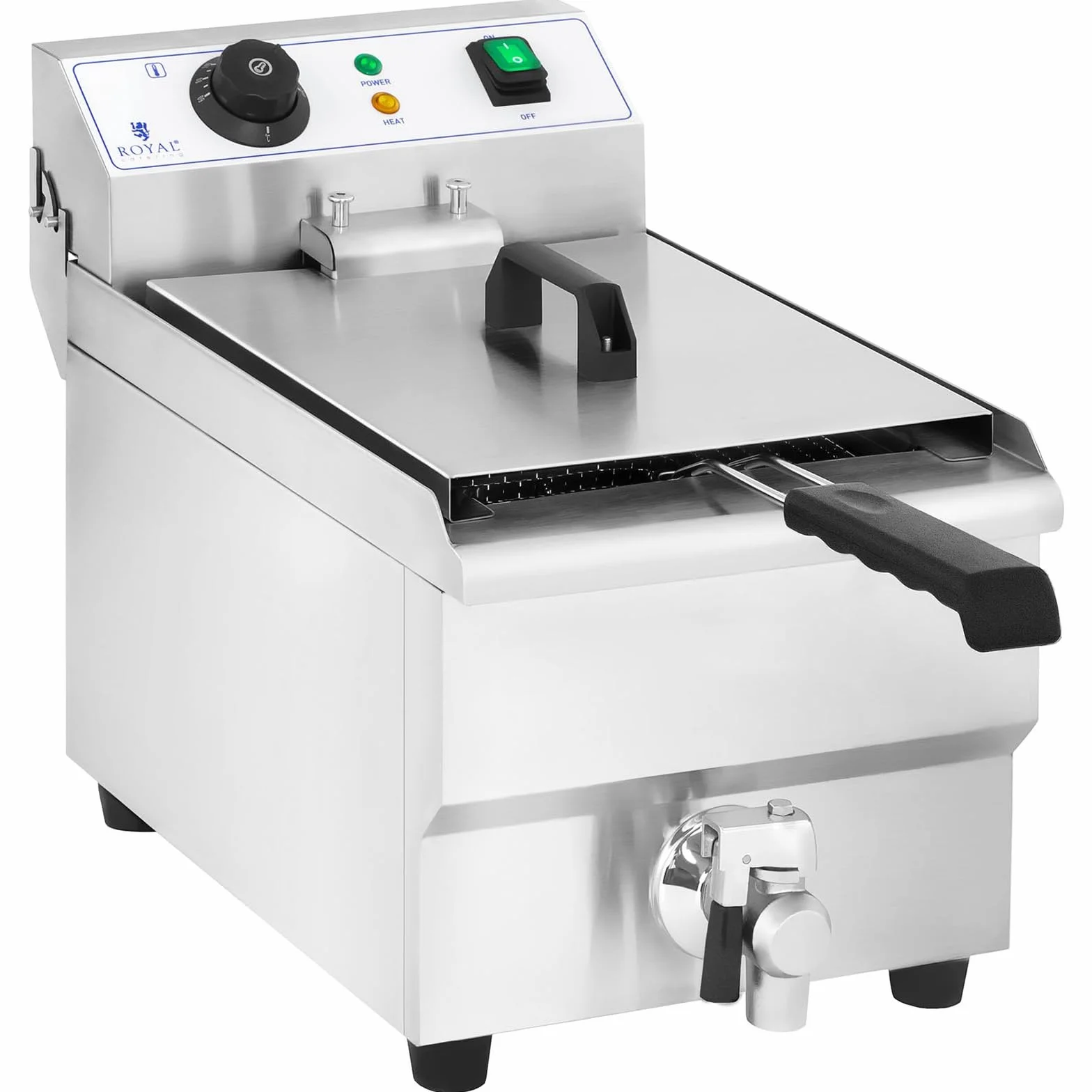 Royal Catering RCEF 10EH-1 Friggitrice Professionale Friggitrice Elettrica (3600 W, 230 V, 60-200 °C, 10 litri, 3 kg, Acciaio inox, Rubinetto di scarico)