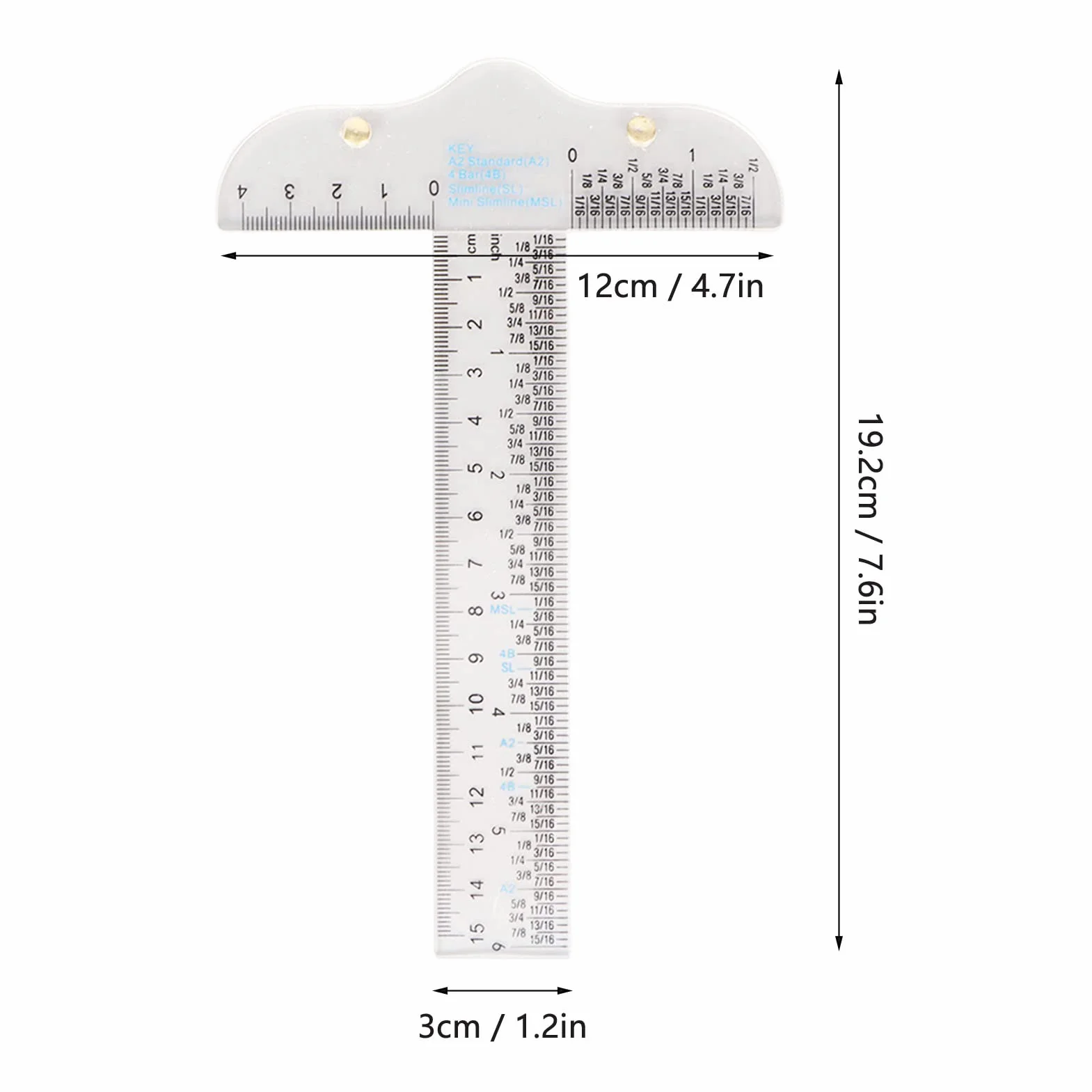 Righello a T in Acrilico Trasparente, Strumento di Misurazione con Scale in Pollici e Metriche, Righello da Disegno Portatile