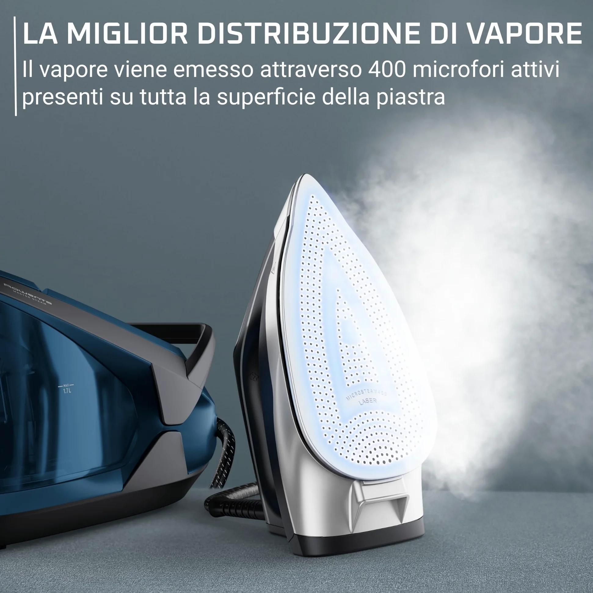 Rowenta Turbosteam, Ferro da Stiro con Generatore di Vapore ad Alte Prestazioni, Vapore Continuo da 120 g/min, Colpo Vapore da 370 g/min, Pressione 6.5 bar, Serbatoio da 1,7 L, Modalità Eco, VR8322