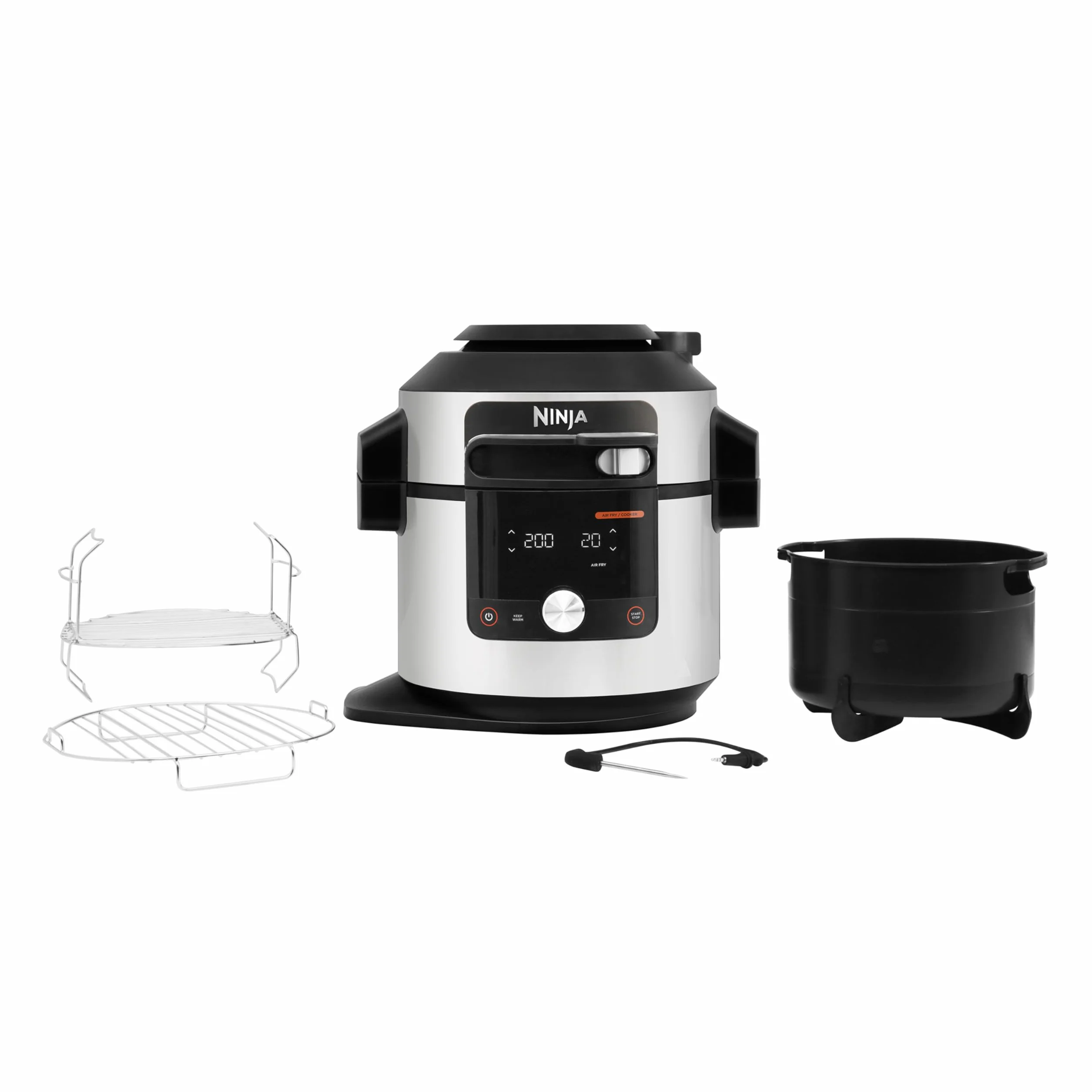 Ninja Foodi MAX Multicooker 7.5L OL750EU - SmartLid, Sonda Digitale, 14 Funzioni, Pentola a Pressione, Friggitrice ad Aria, Acciaio