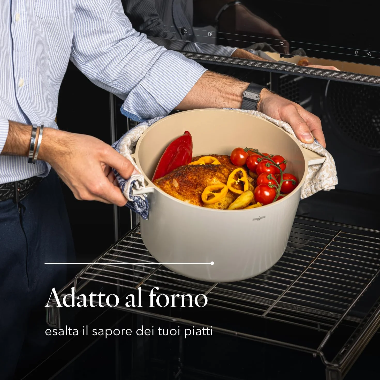 FLORINA Casseruola in alluminio Nube | 24 cm | 5,8 l | Adatta all'induzione | Rivestimento ceramico antigraffio | Manico soft-touch con effetto legno | Coperchio in vetro resistente al calore