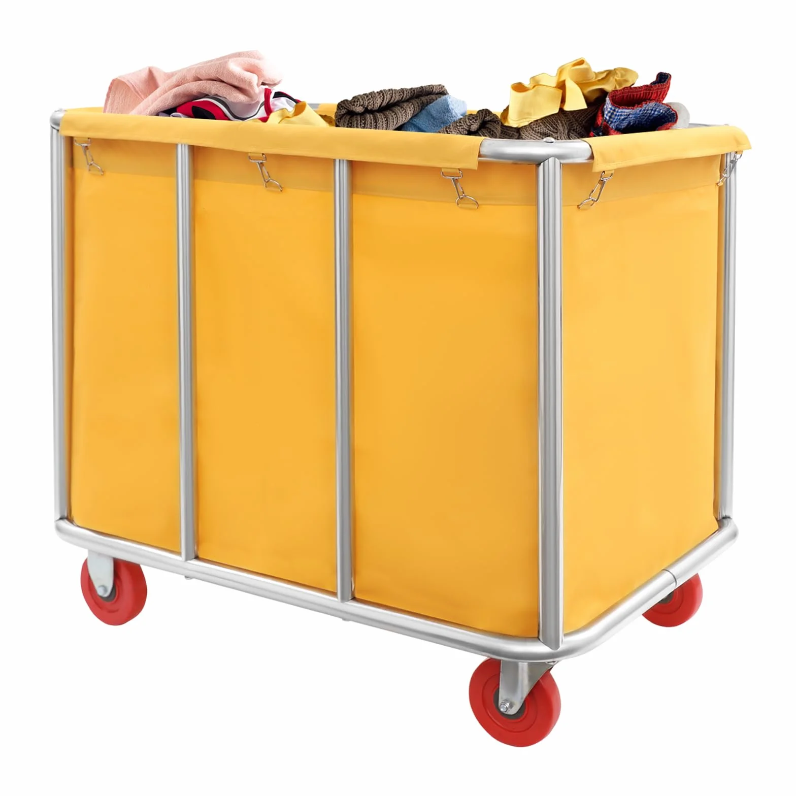 Carrello per la biancheria, 90 x 65 x 80 cm, in acciaio inox, con ruote, portata fino a 200 kg, per hotel, ospedali, lavanderia (giallo)
