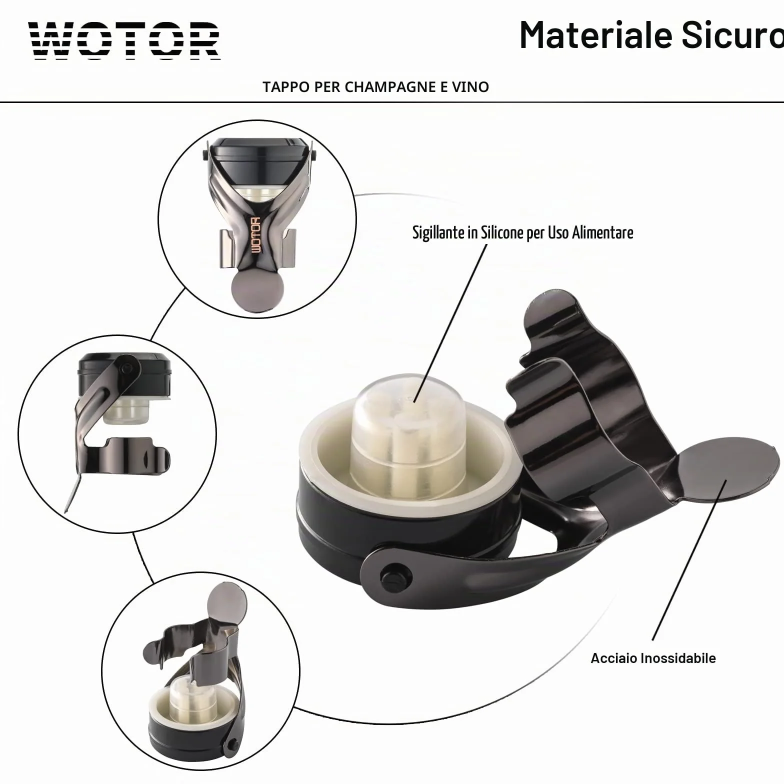 WOTOR tappi per spumante, tappi bottiglie vino, a prova di perdite, riutilizzabile, 2 pezzi
