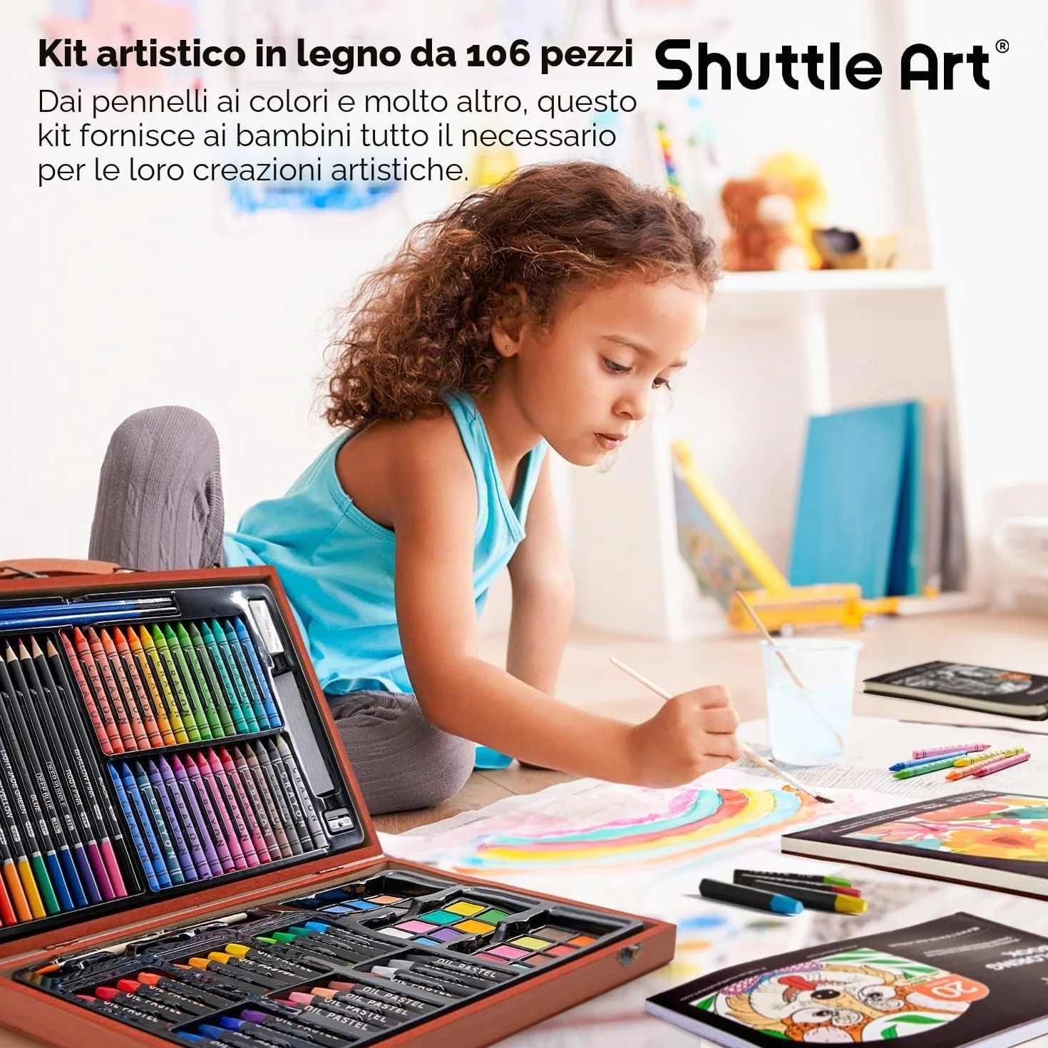 Set d’arte di luxe, Shuttle Art Kit d’arte con penne acriliche da disegno pastelli a olio acquoso pannelli di colore filigrana libri di colore acquoso Pad da disegno per bambini adulti