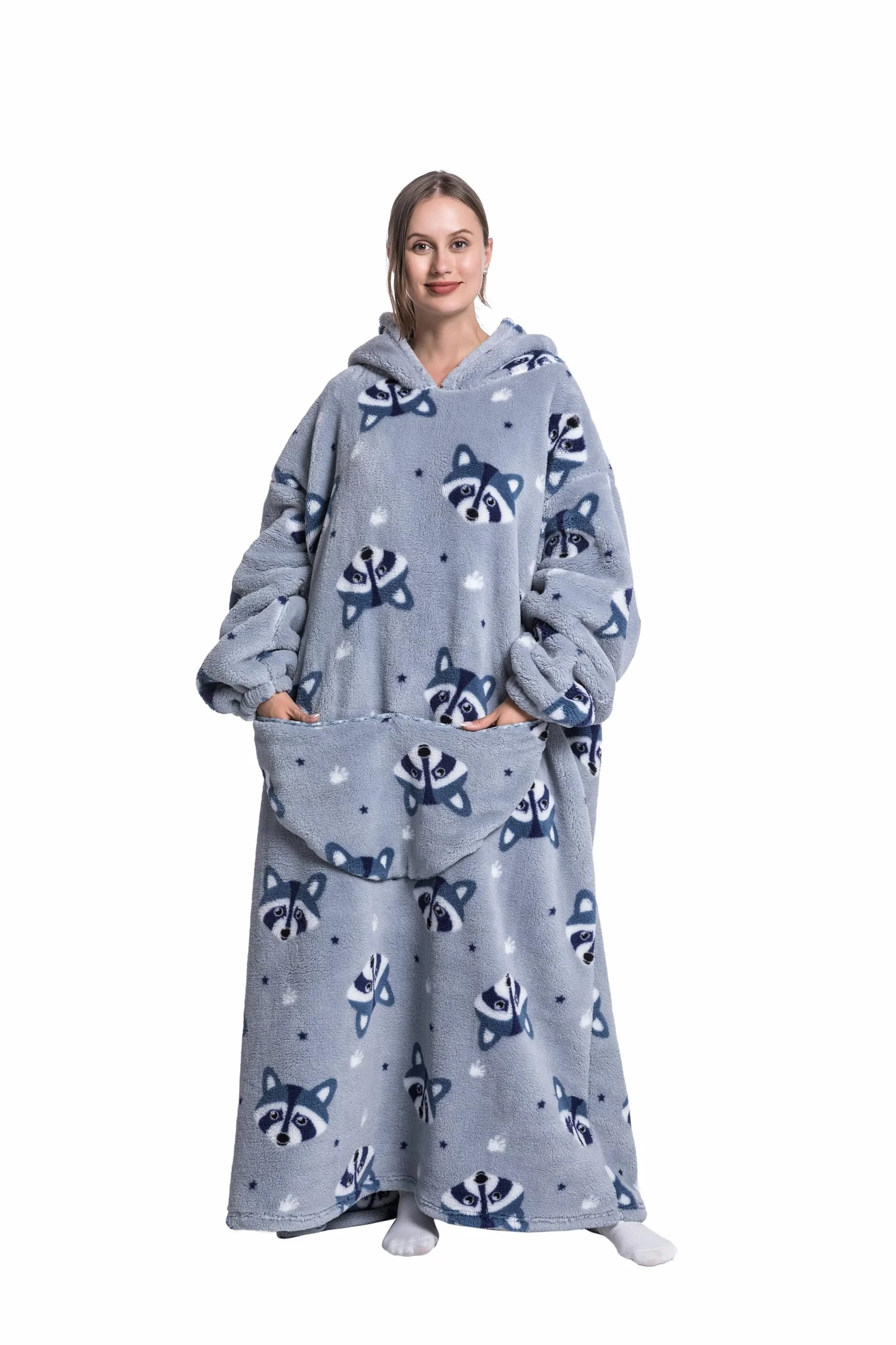 Coperta portatile con cappuccio, per donne e adulti, coperta con maniche, morbida e calda da indossare come regalo per fidanzata, mamma o mamma koala (Fox)